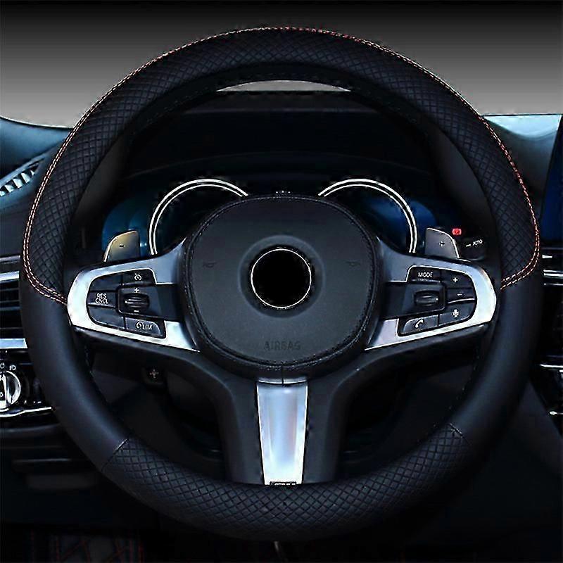 Wavy Stitch Black Microfiber Leather Steering Wheel Cover