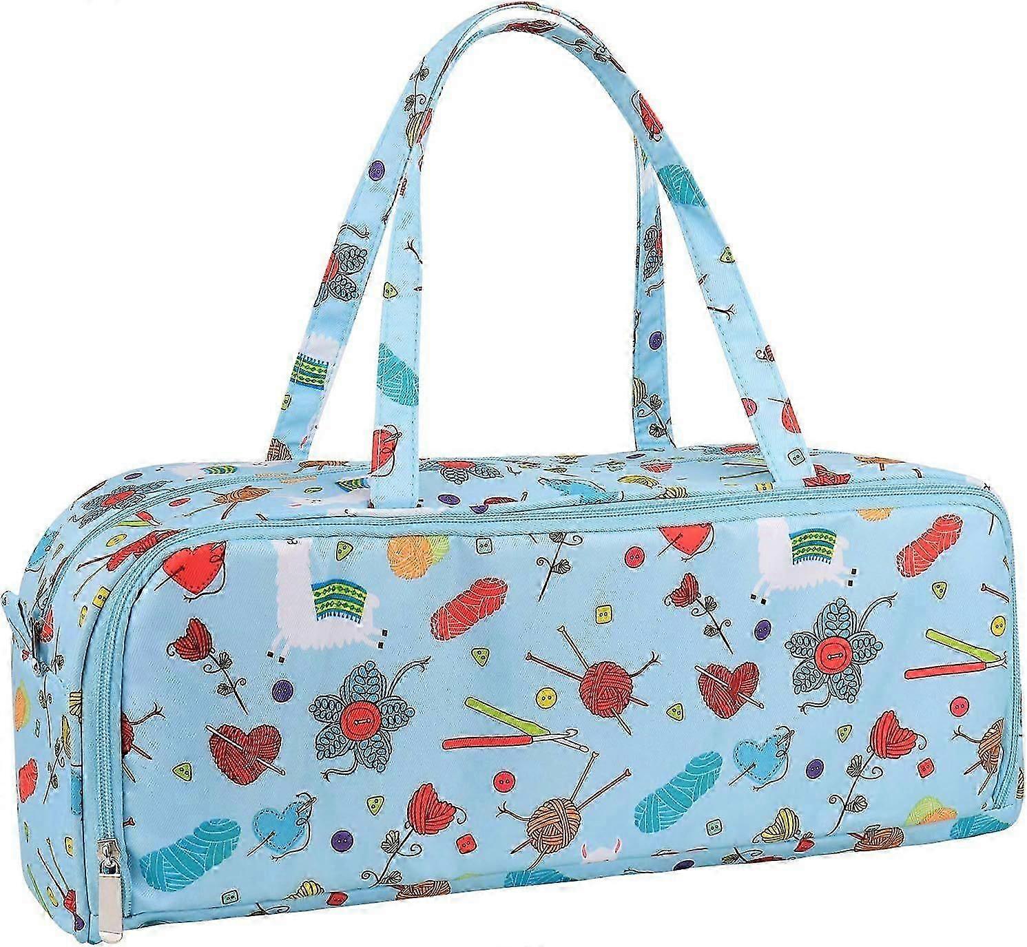 Knitting Bag with Extra Long Needles Compartment - Organizer for Wool and Hooks