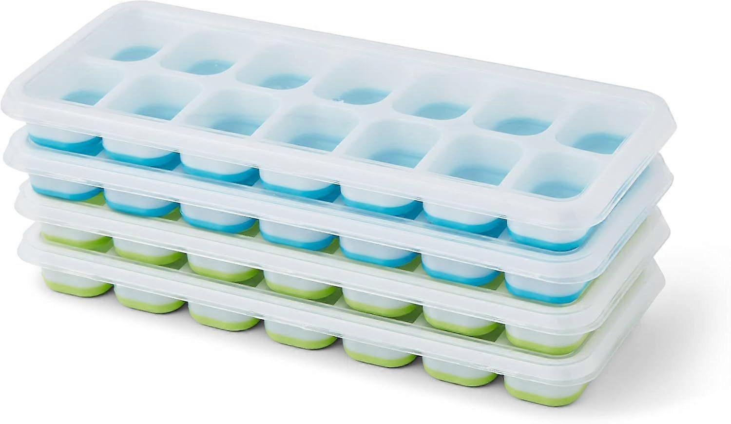 4pk Silicone Ice Cube Trays with Non-Spill Lids, Flexible Silicone Ice Cube Moulds (Mixed)