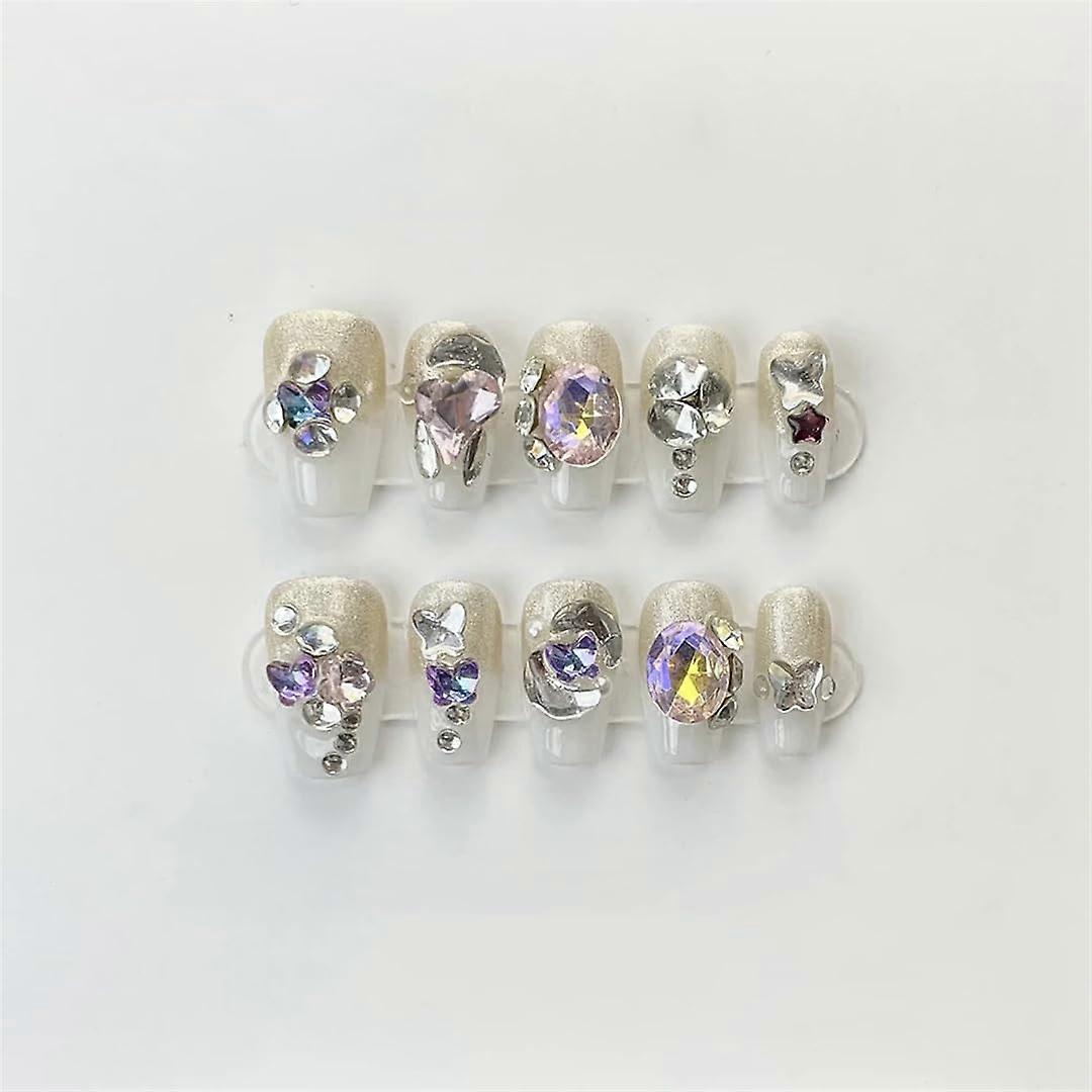 HandPressed Coffin Nails MidLength Decorative Design Full Coverage Winter Manicure Wearable Manicure