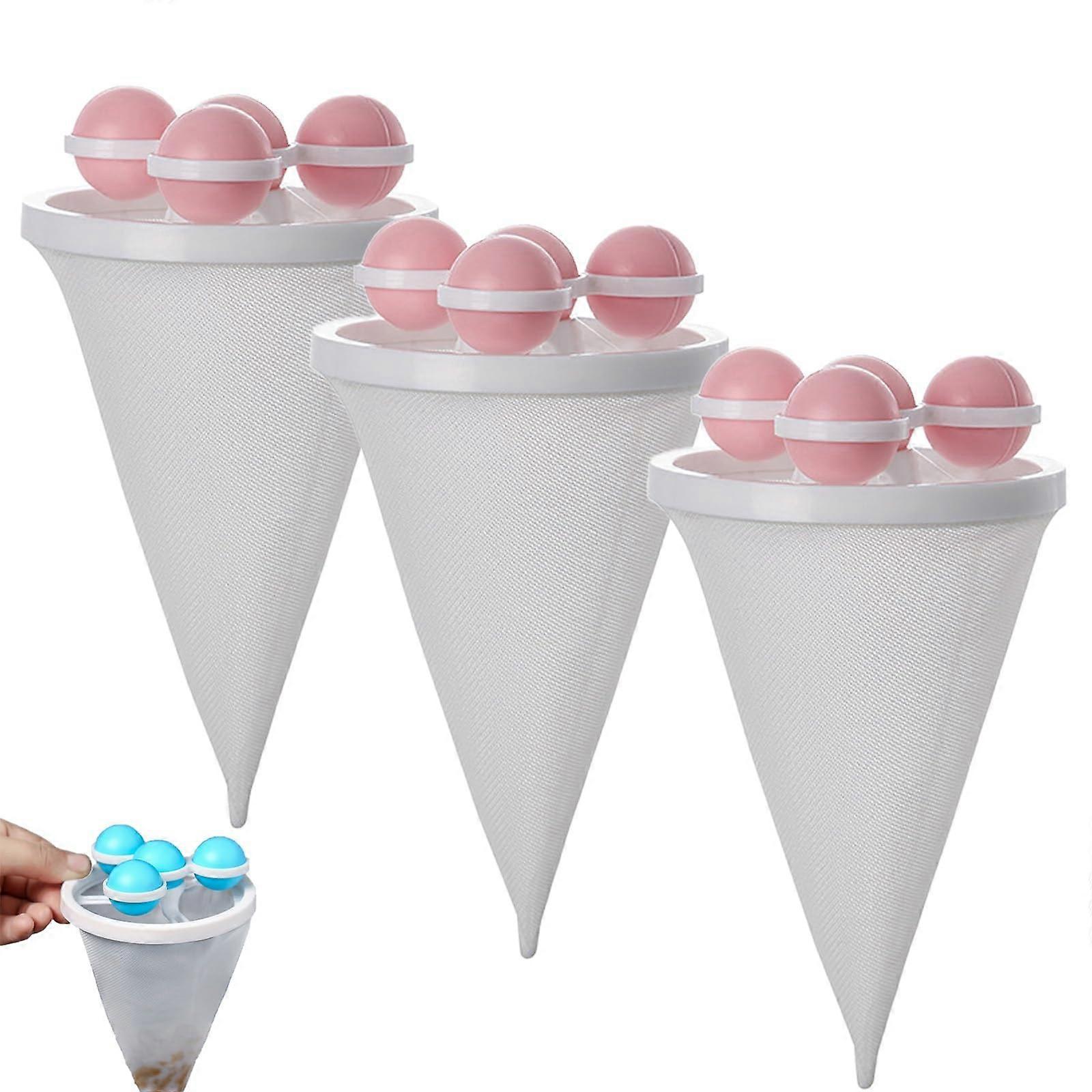 Floating hair filter net remover, improved lint trap for washing machine, reusable pet hair catcher, 3pcs Pink