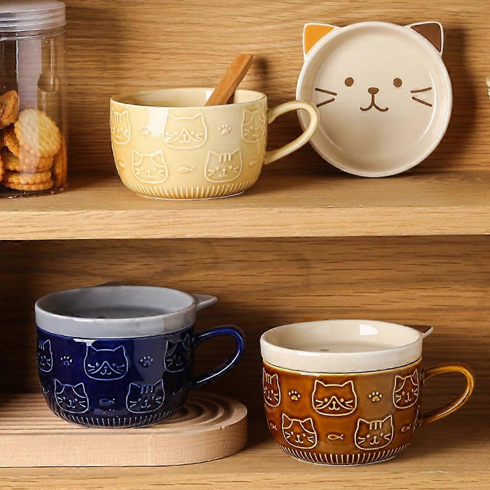 Creative Ceramic Coffee Mugs with Lid(Blue)