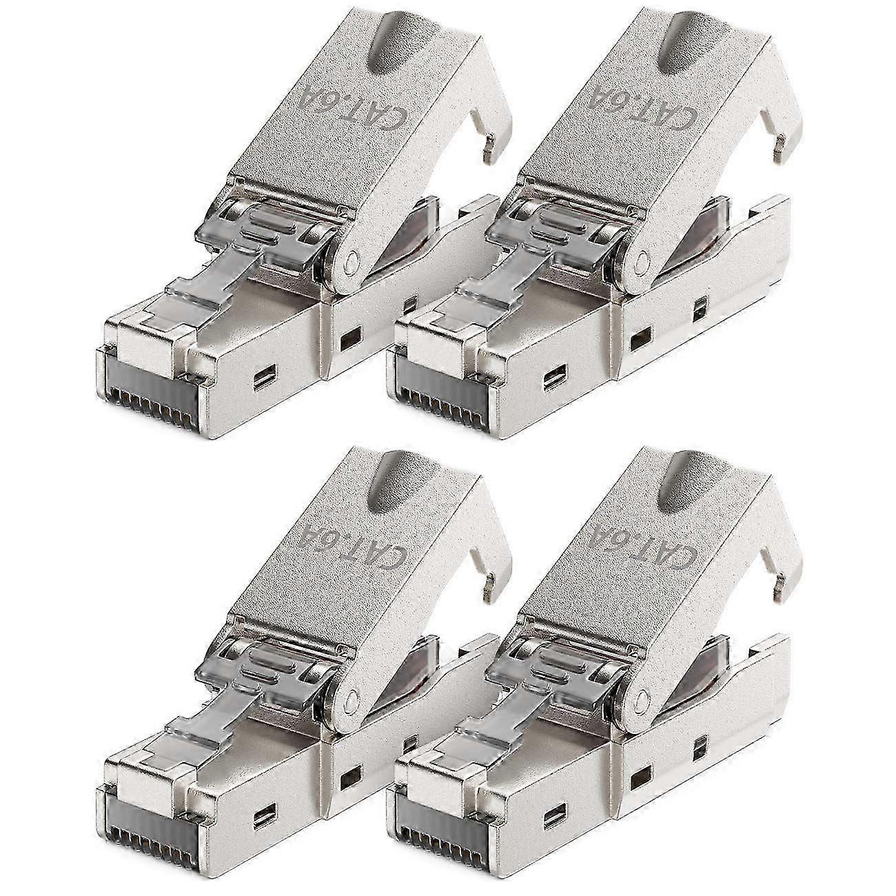 4x CAT 6a Tool-Free RJ45 Network Connector with LSA Connection for Rigid Installation Cables 10Gbps Shielded LAN Cable Network Cable Connector Metal
