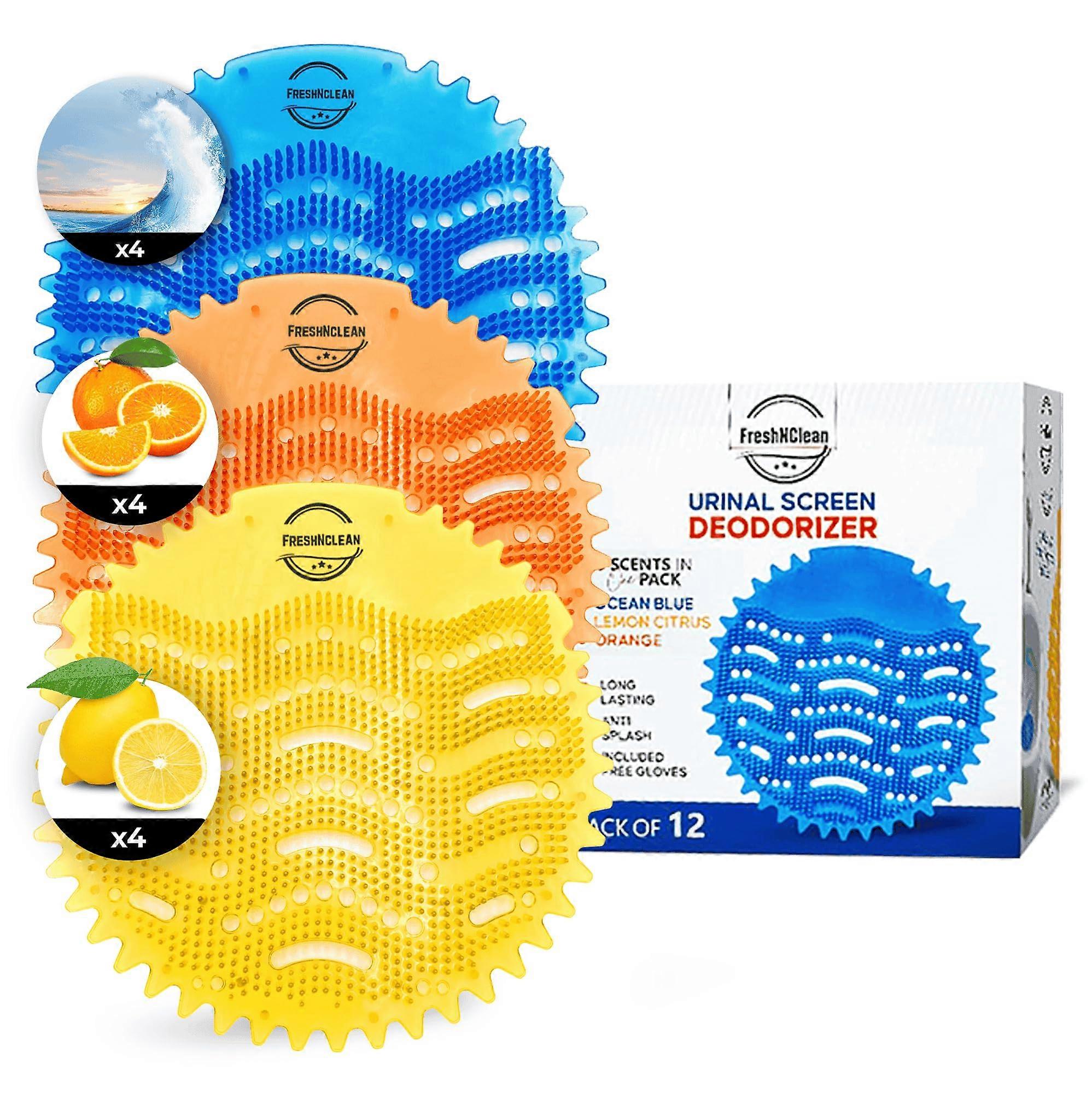 Urinal Screen Deodorizer With Gloves 3D Wave Enzymatic Anti-Splash Urinal Cakes Odor Protection Up To 30 Days Pack Of 12