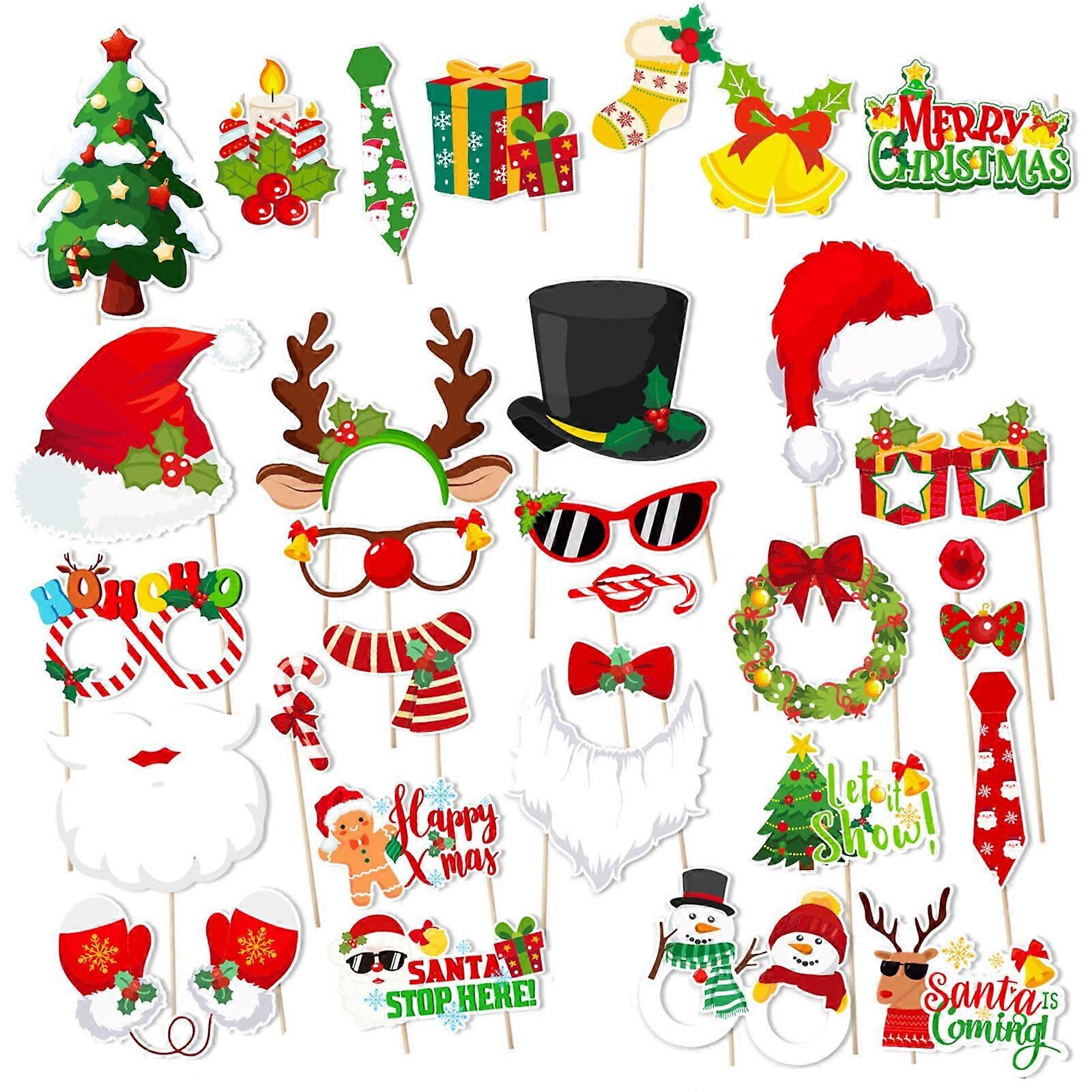 Christmas Photo Props Set For Photo Booth, Assorted Props Kit, Box Included, Assorted Colors, Perfect For Holiday Photos