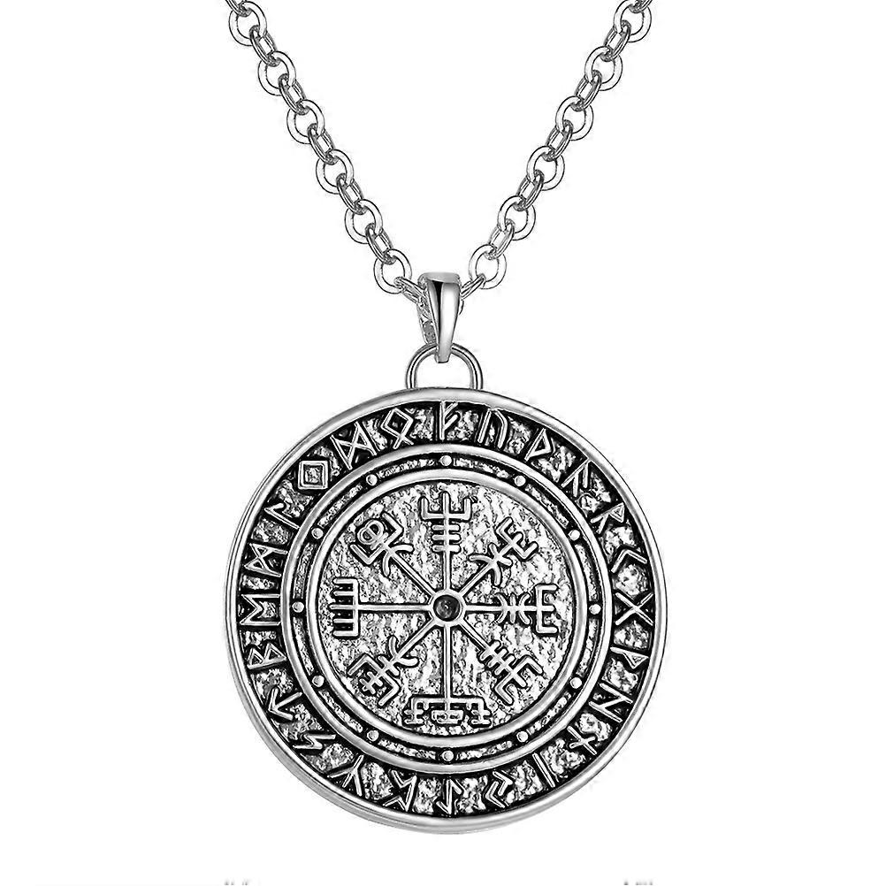 Viking Jewelry for Men Neck Pendant Travel Souvenir present Round Shape Silver Color for Banquet 1Set