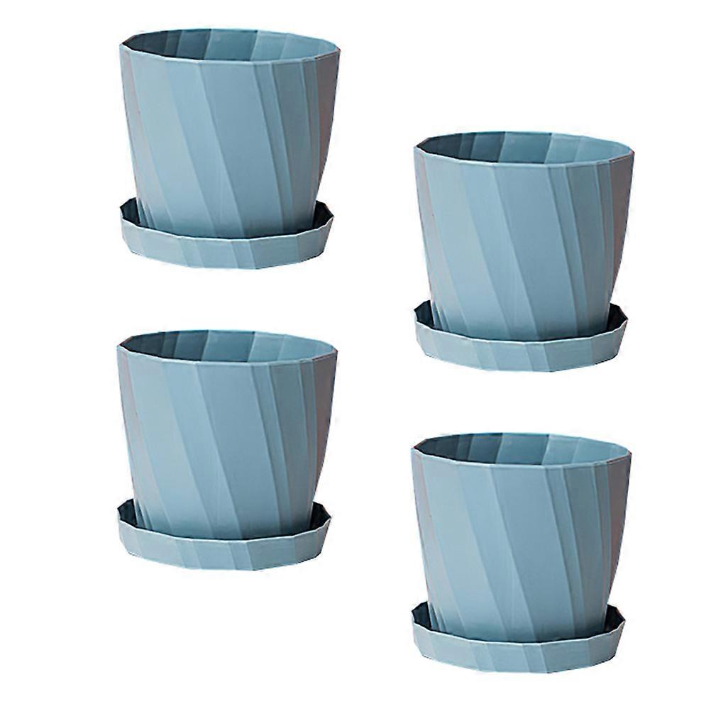 Succulent Pot Simple Plastic Flowerpot for Home Use 4Pcs Set Blue