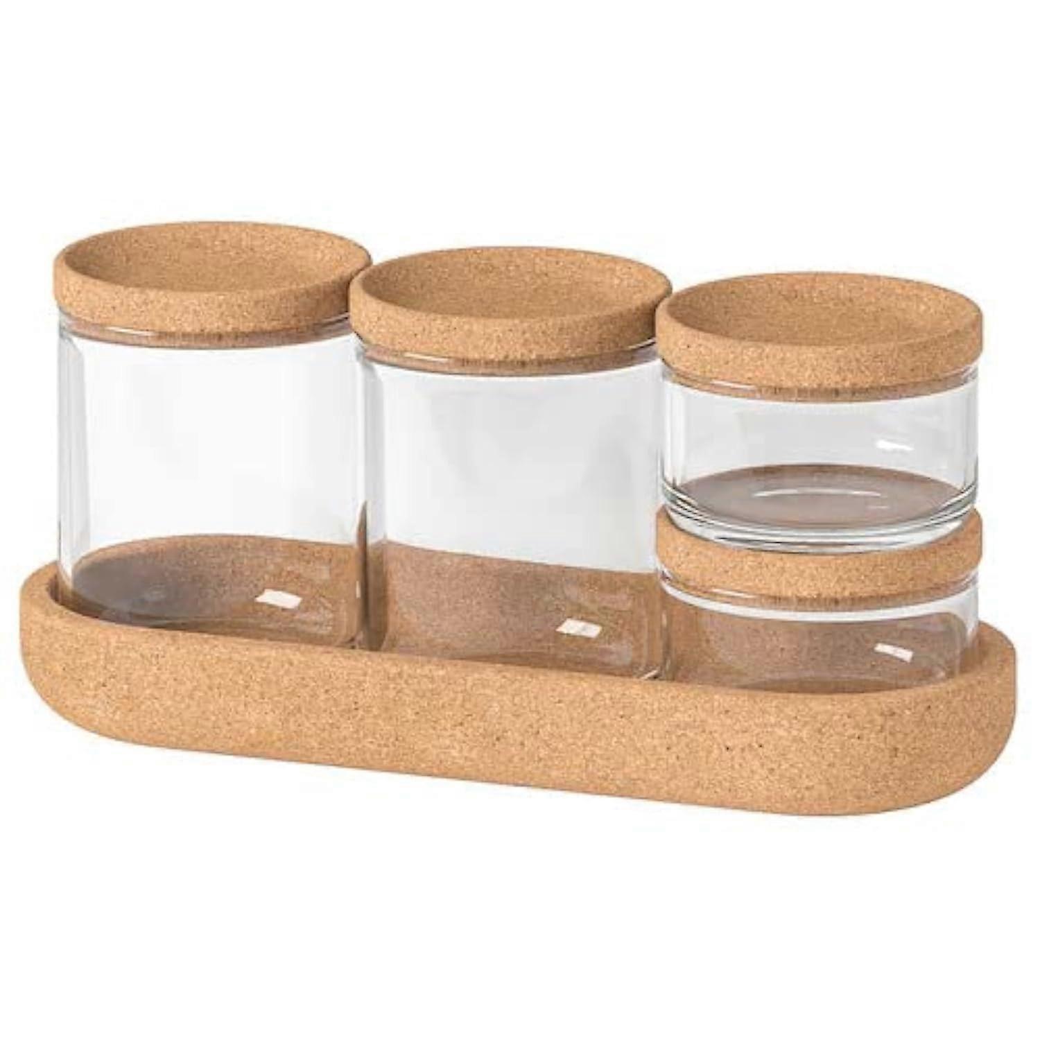 I K E A SAXBORGA Set of 5 Glass with Lid and Tray
