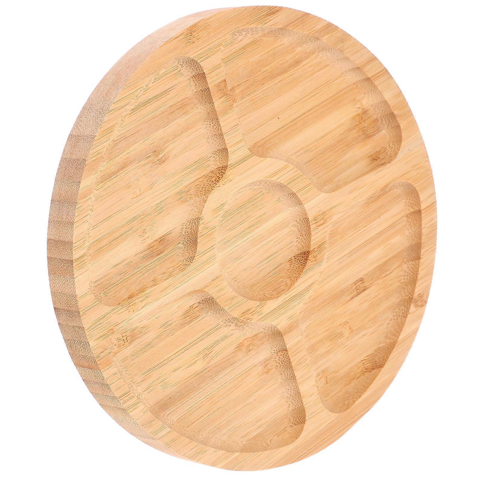 食品、スナック、デザート用のコンパートメントを備えた丸型無垢材サービングトレイ – スタイリッシュで多用途、持ち運び可能で屋内外での使用