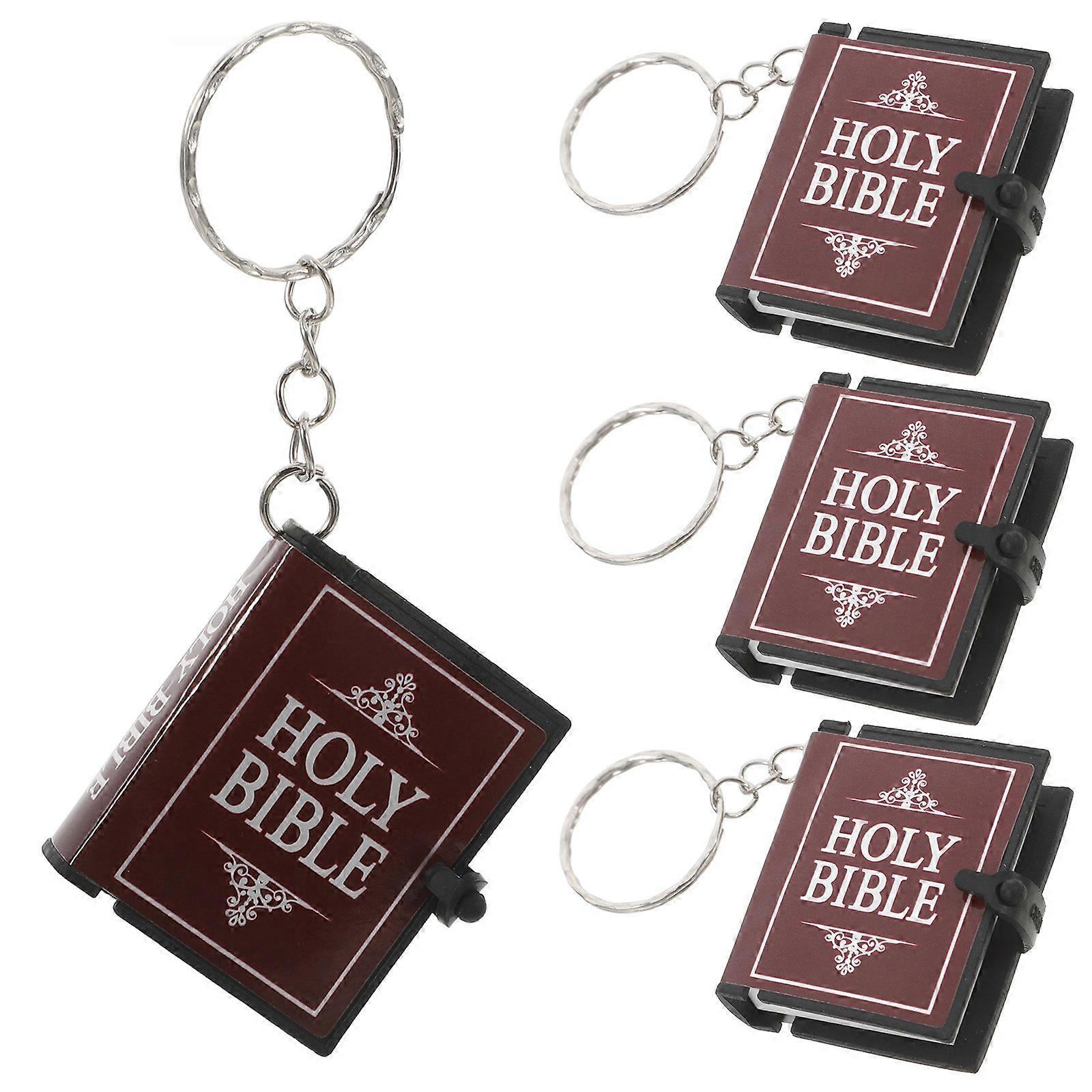4pcs Miniature Book Keyrings with Inspirational Bible Verses Elegant Religious Party Favors for Christmas, Birthdays, Showers Portable Keychains