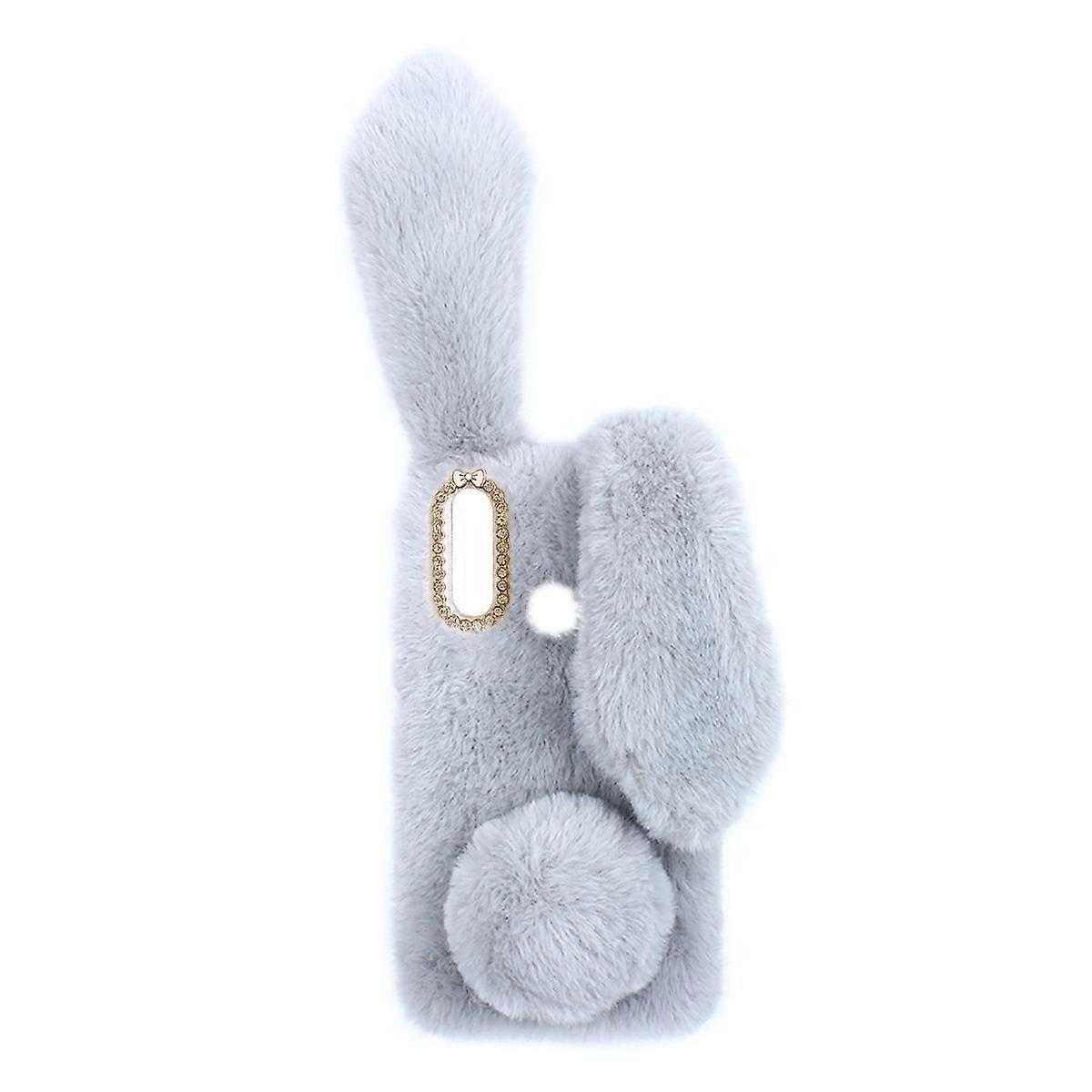 Lovely Rabbit Plush Phone Case – Soft & Durable Full Cover Protection with Fine Workmanship, Easy Access to Ports, Light Grey Design for Comfort and