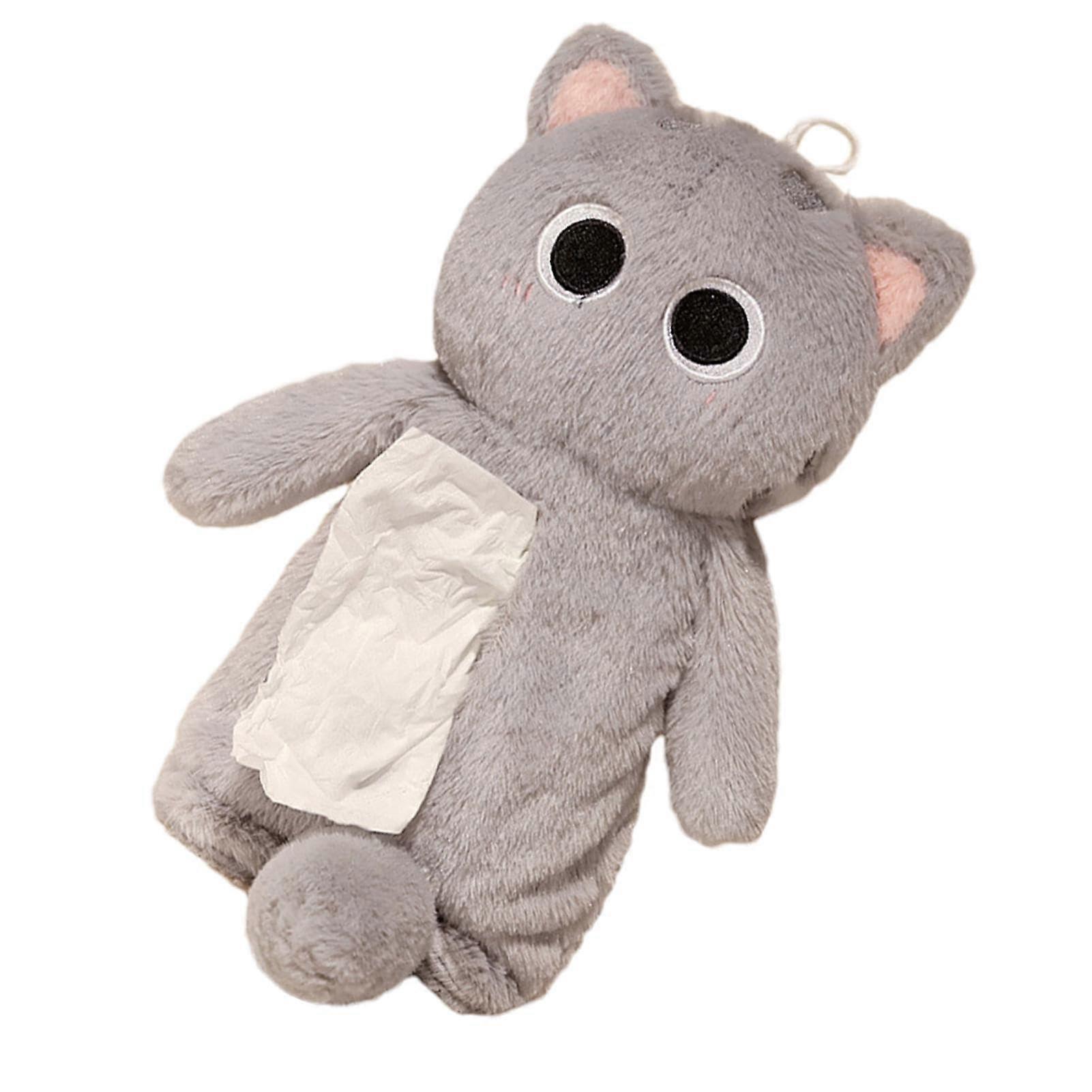 Tissue box, 30 x 12 x 10 cm, cat design, plush tissue box for car, automobile tissue box for parents, friends, neighbor, , colleagues gray