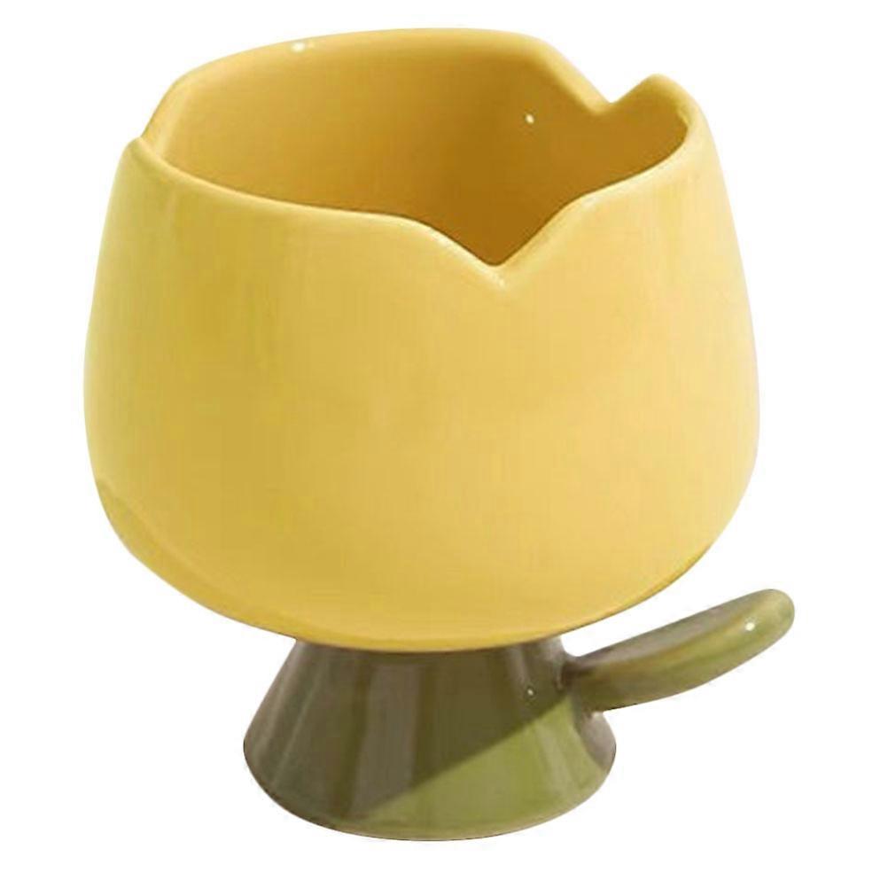 Tulip Milk Cup Ceramic Mug Tulip Shape Home Use Yellow 400ML Multi-function 1Set