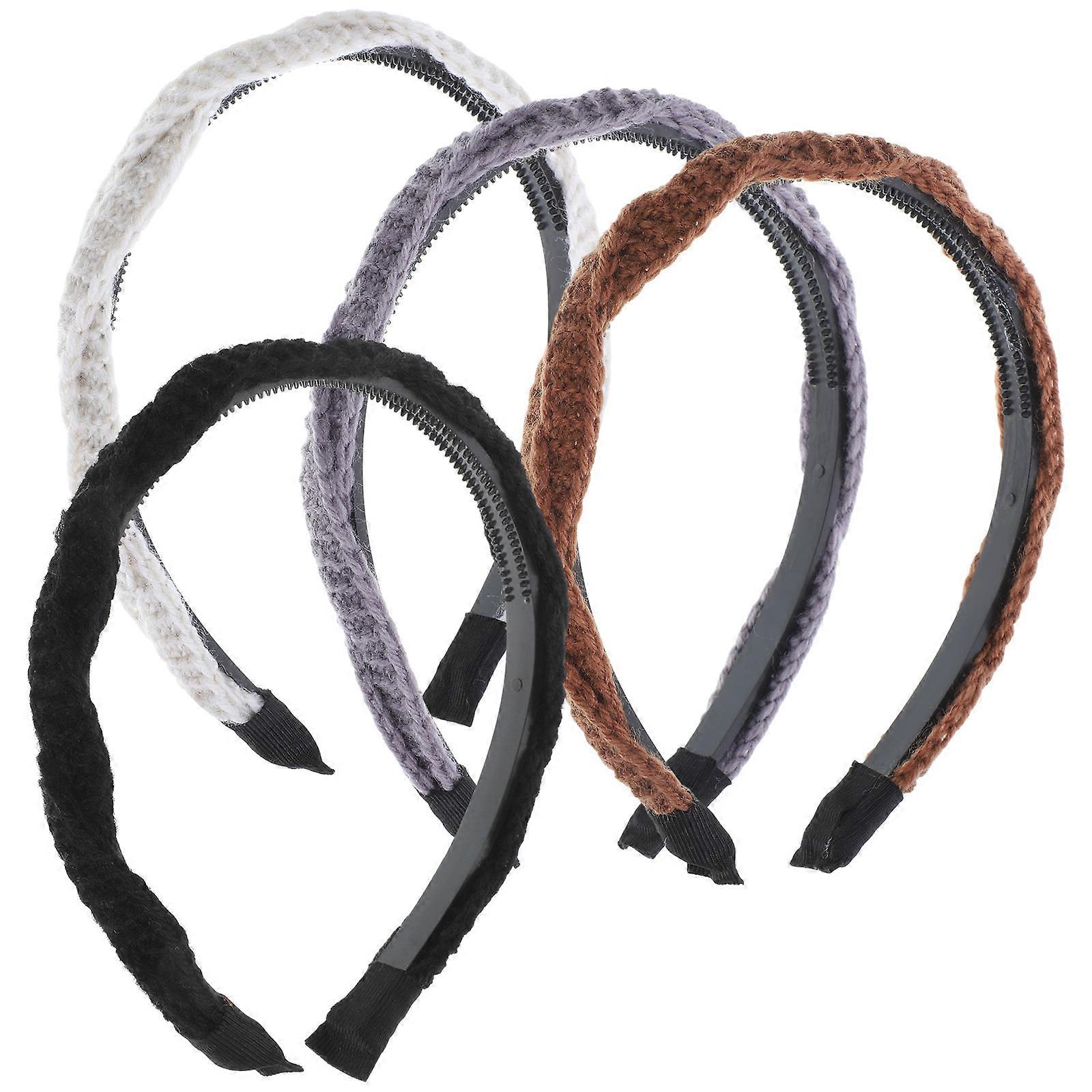 4 قطع عصبات رأس محبوكة للنساء - اكسسوارات شعر مضفر عصرية باللون الأسود والرمادي والبيج - خفيفة الوزن ومريحة ومتعددة الاستخدامات للمراهقين و