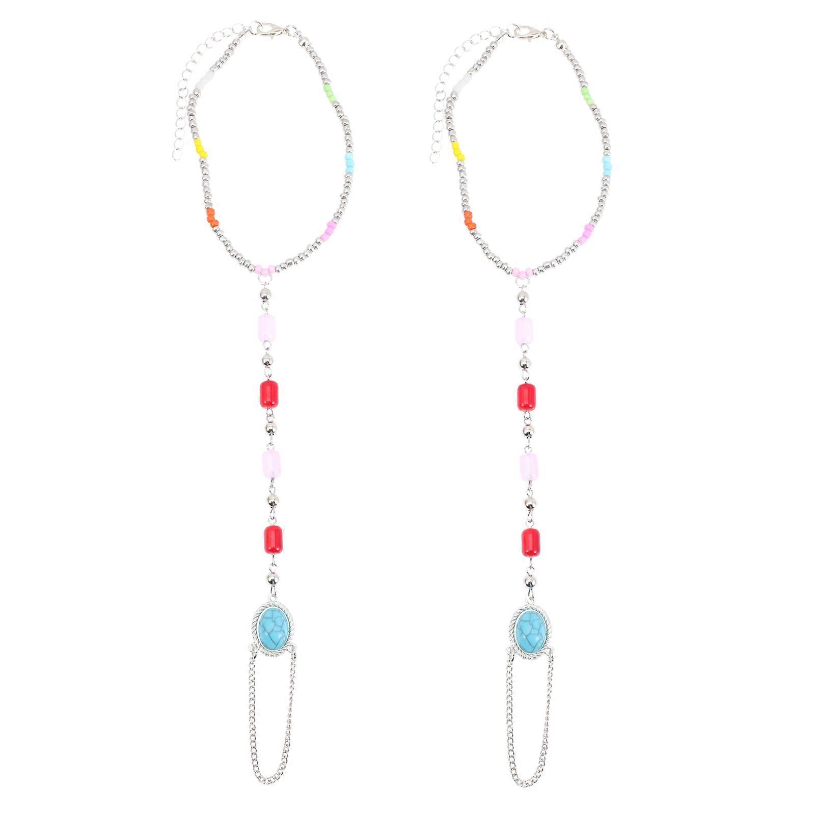 Foot Chain Anklet Beaded Ankle Chain Summer Simple Style Women Multi-Colored 21x12.8cm 2Pcs
