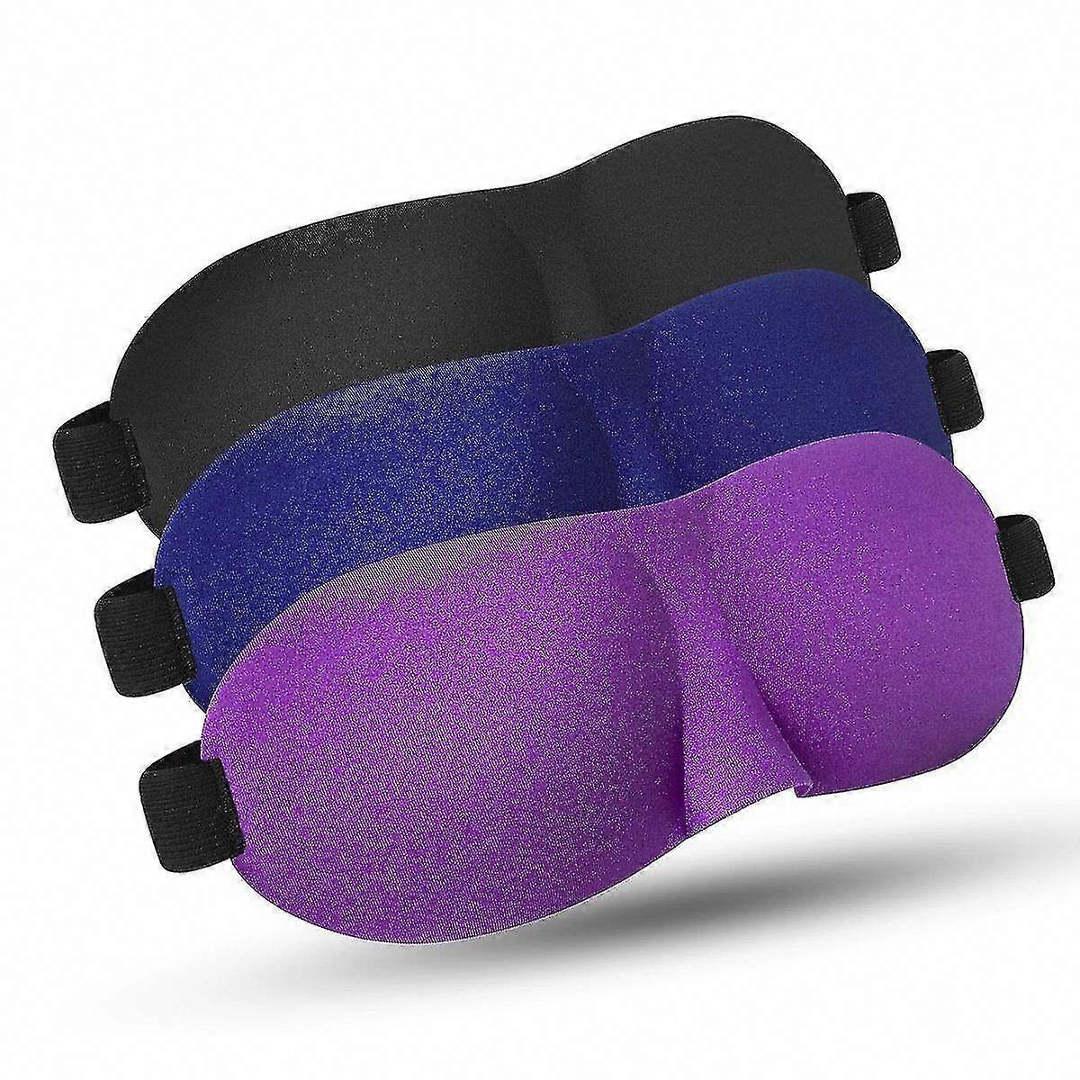 女性と男性のための3D睡眠マスク、睡眠、旅行、昼寝のための軽量で快適なアイマスク - ブラックブルーパープル (3パック)