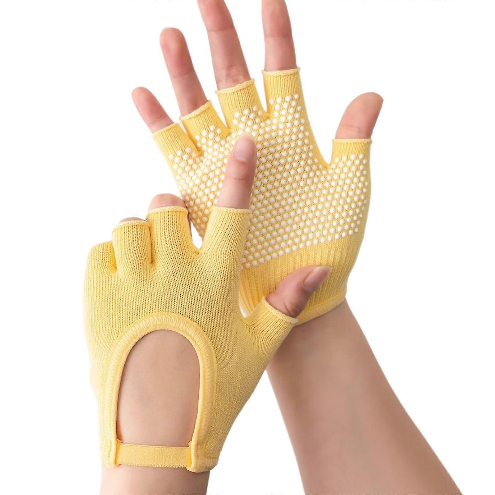 Fitness gym gloves for men, weightlifting gloves for women, 1 pair of silicone antislip fivefinger training gloves, strength training gloves, yellow