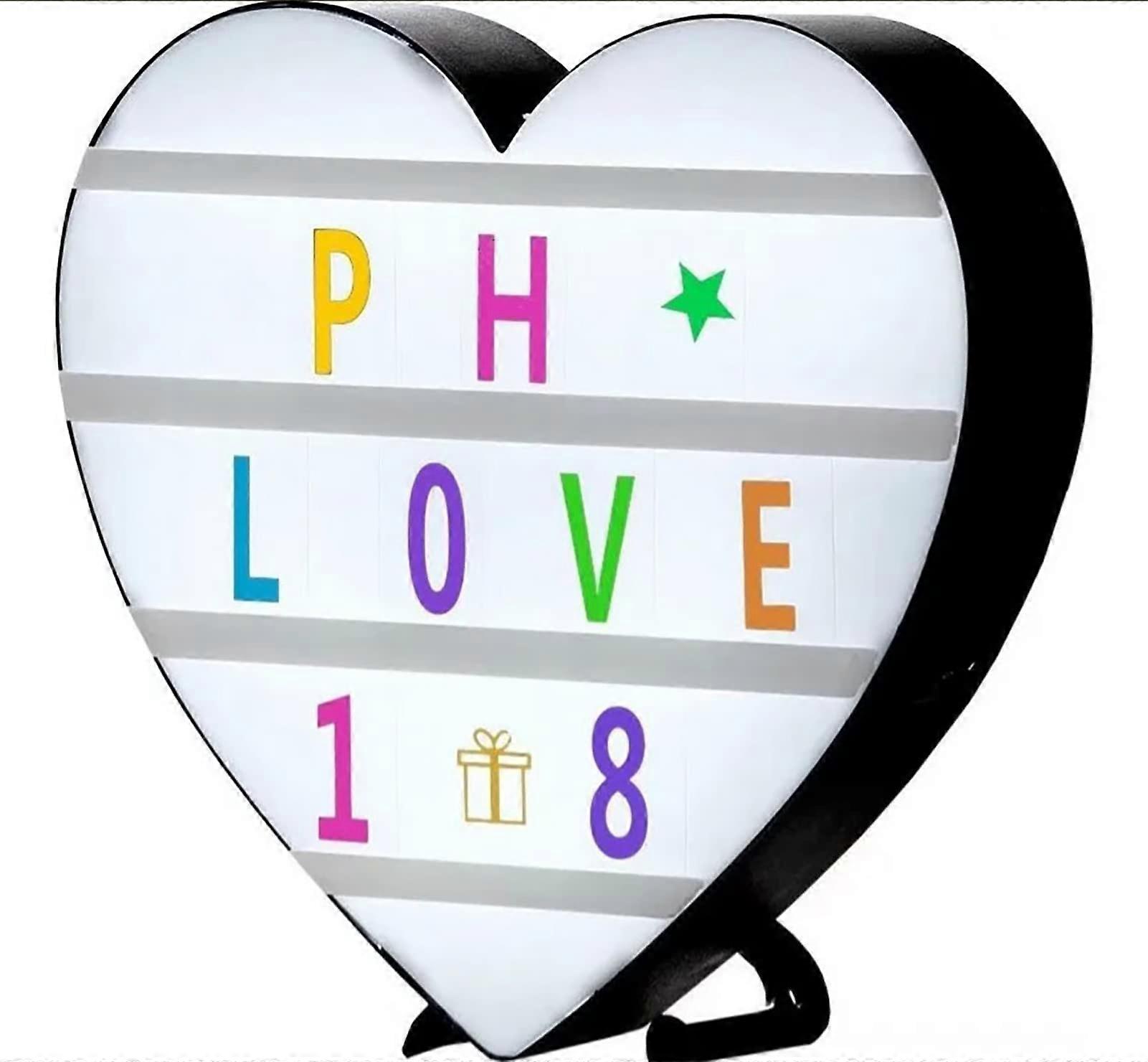 Letter Puzzle Light Box, Light Box, Cinema Light Box, Black Heart Shaped LED Light Box with Colored Alphabet Stickers