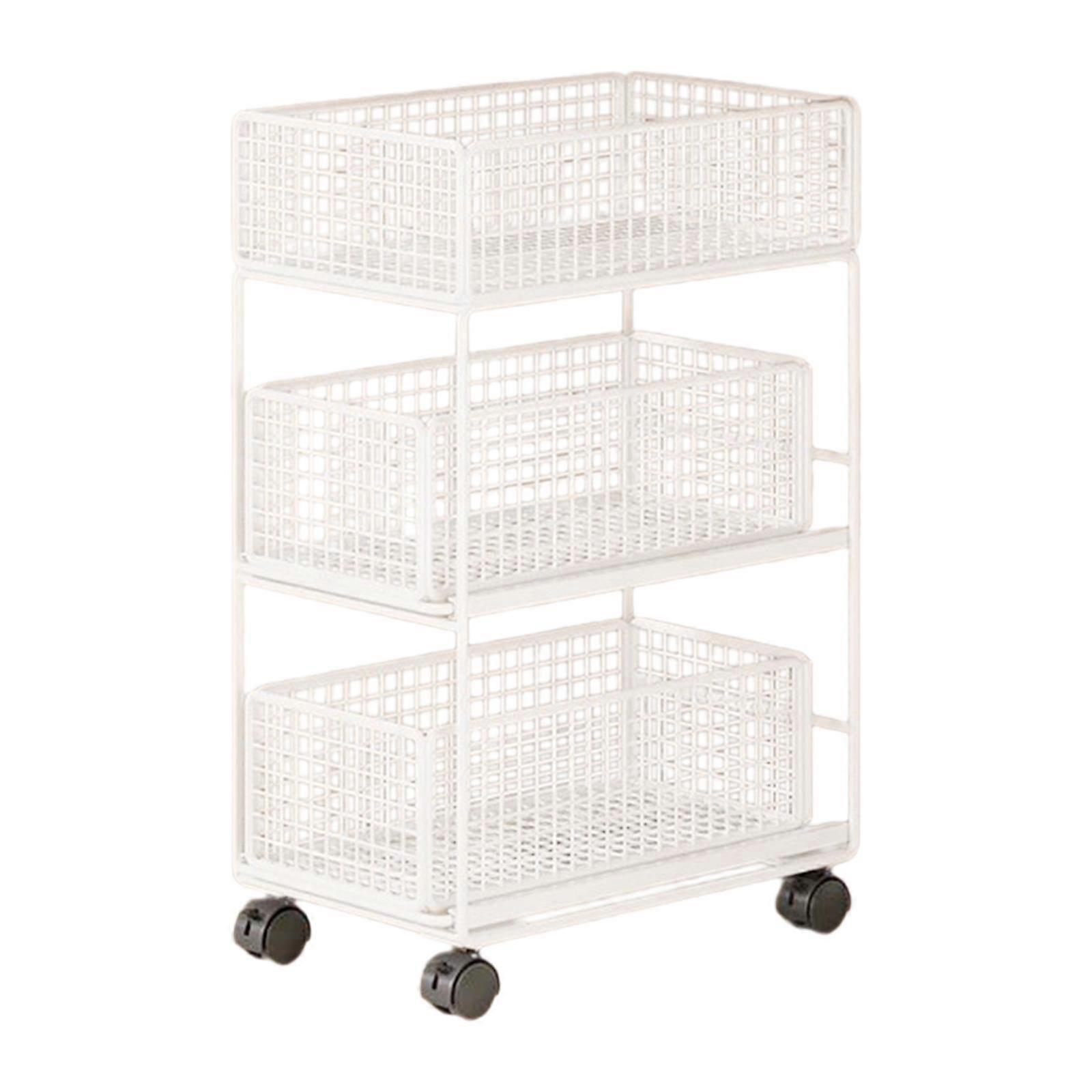 Mobile Rolling Cart with Caster Wheels, Multifunctional Metal Mobile Shelf