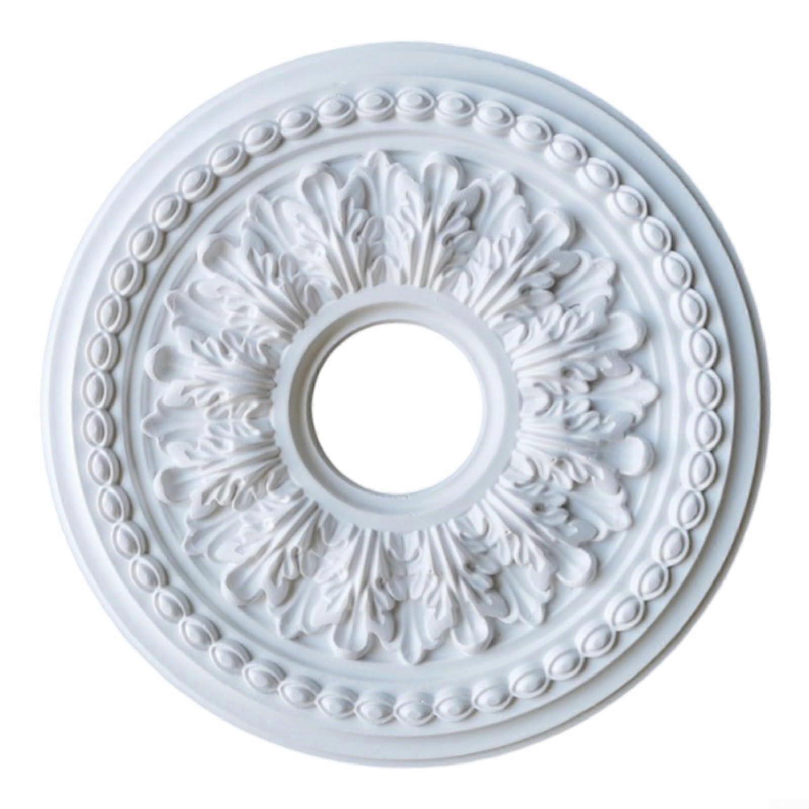 Stucco Rosette Ceiling Rose, PU Decorative Ceiling Light Cover, Round 26 cm/35 cm, White Lamp Shade for Ceiling Fan