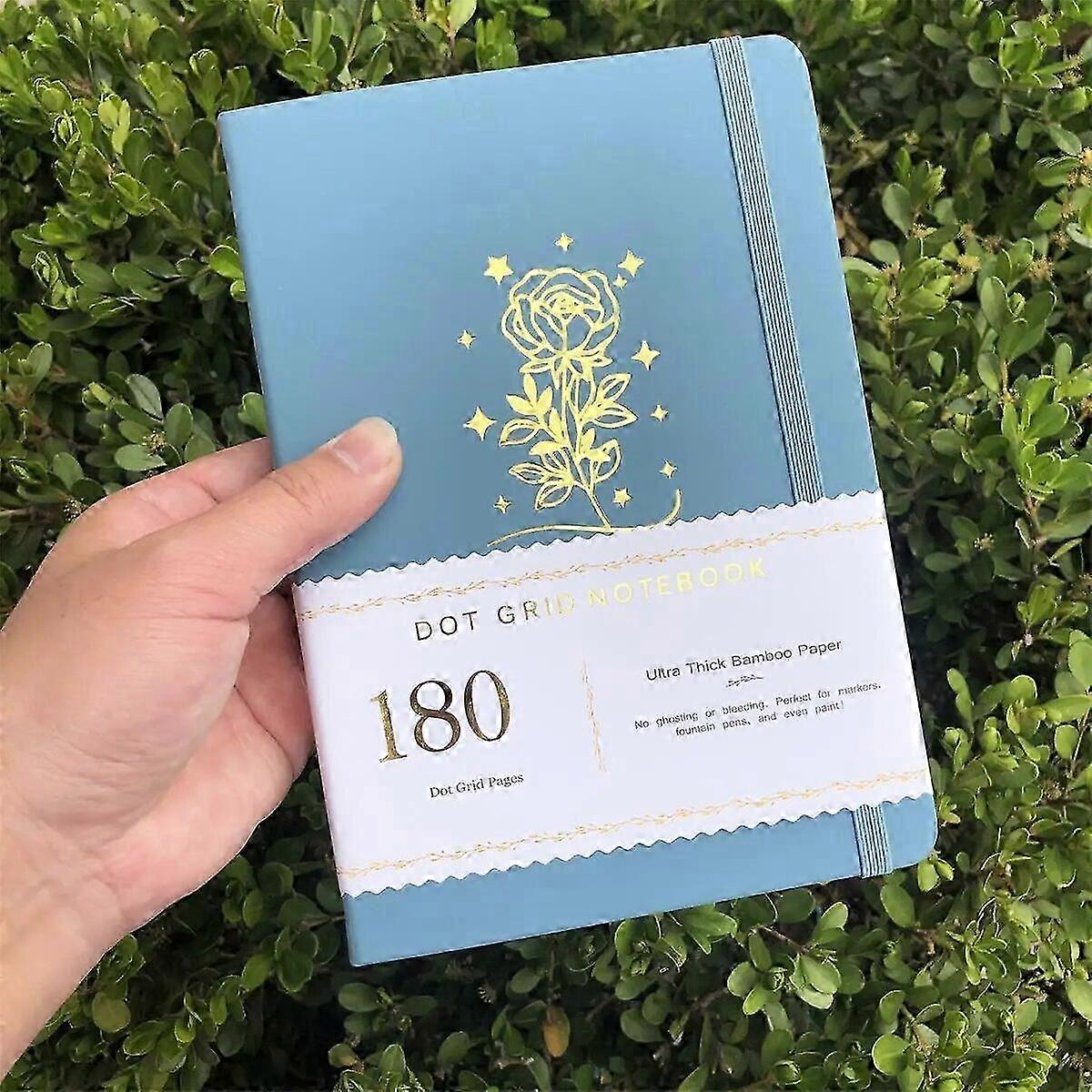 Bullet Dotted Notebook Forest Green PU Cover Fresh Flower Watercolor Sketchbook Journal 180gsm Bamboo Paper Dot Grid Pages