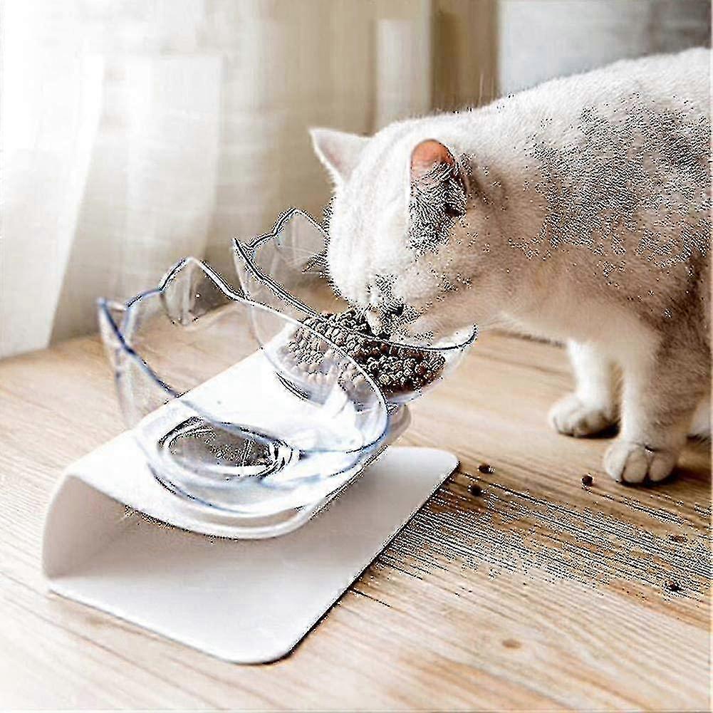 15 Elevated Cat Food Bowl with Silicone Pet Mat, Plastic Bowl with Stand Suitable for Cats