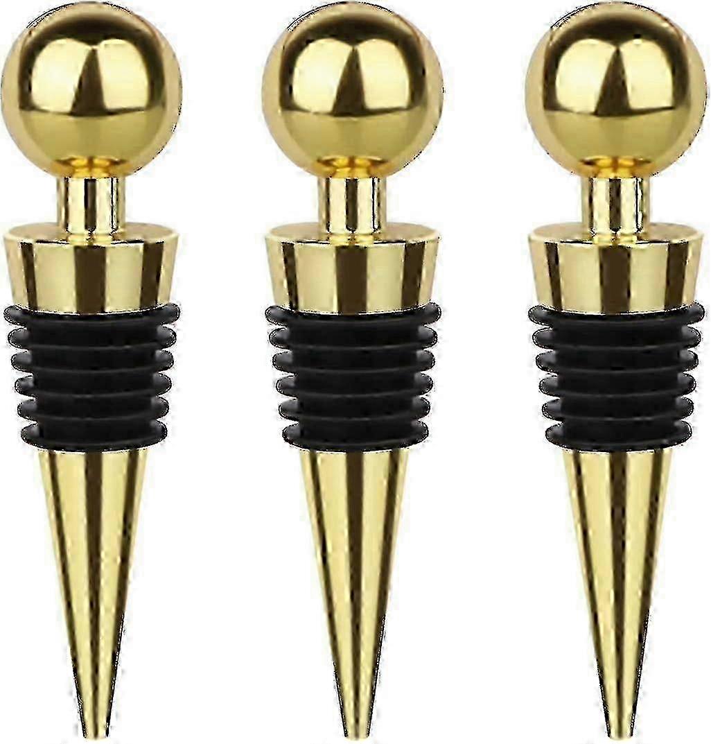 New Models 3 Pack Wine Corks, Plastic Reusable Corks (Gold)