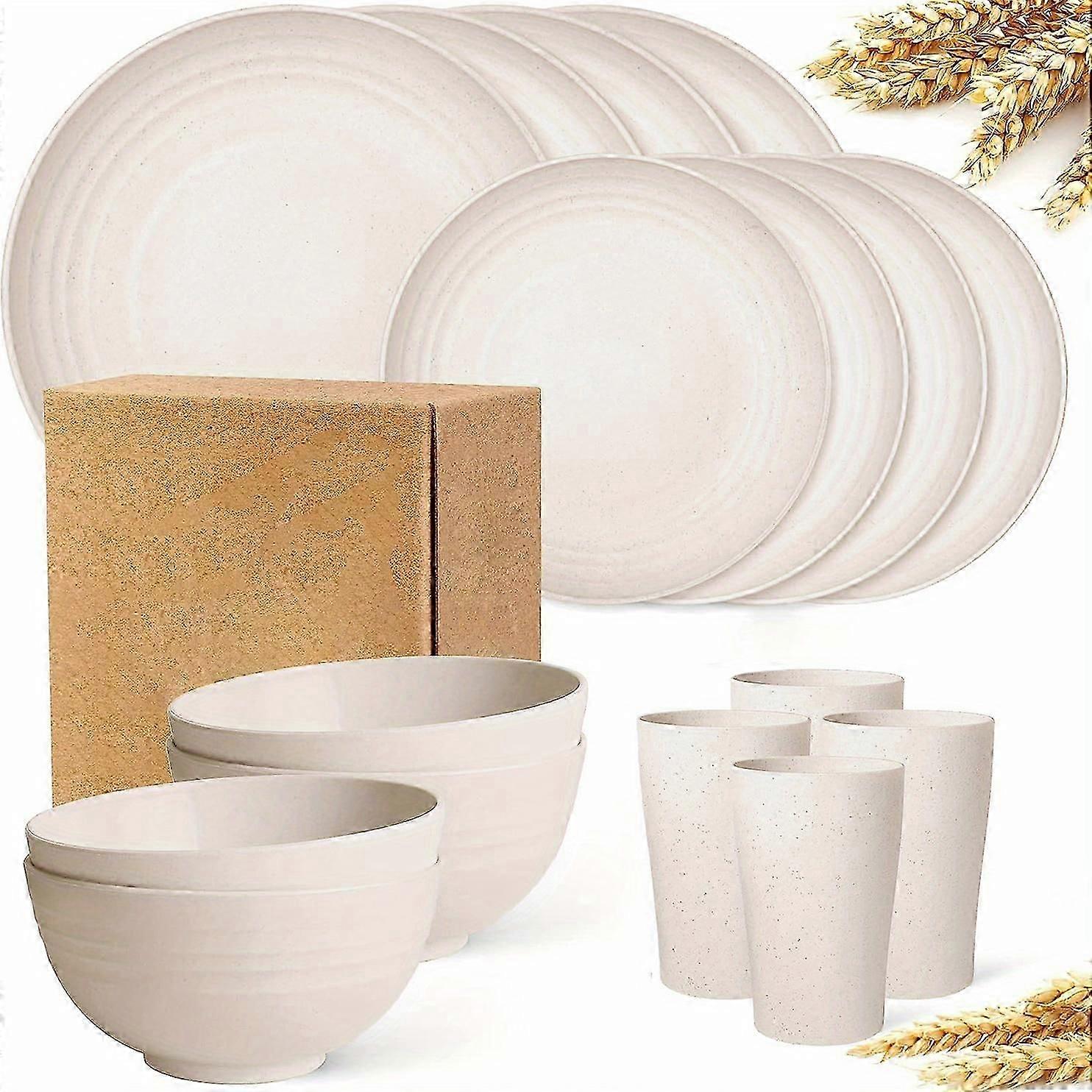 16pcs/set Unbreakable Dinner Plates, Supernal Wheat Straw Dinnerware Sets, Microwave Dishwasher Safe, Reusable Dinnerware, Black Set 8pcs Plates, 4pcs