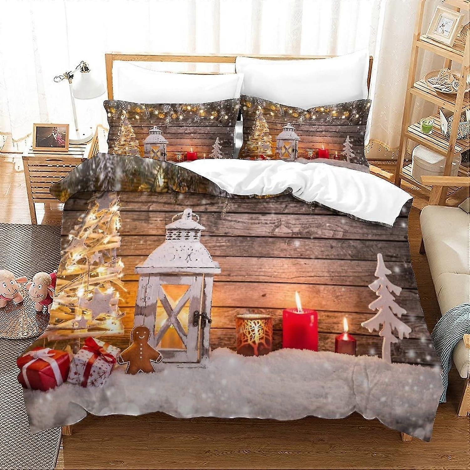 3D Printed Christmas Duvet Cover Bedding Set 3 Piece with Pillowcase Zipper Closure Soft Microfiber Suitable for All Easy Care