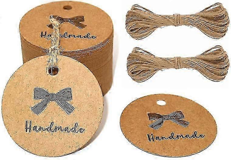 100 Handmade Gift Tags - 4.3 Cm With Jute String