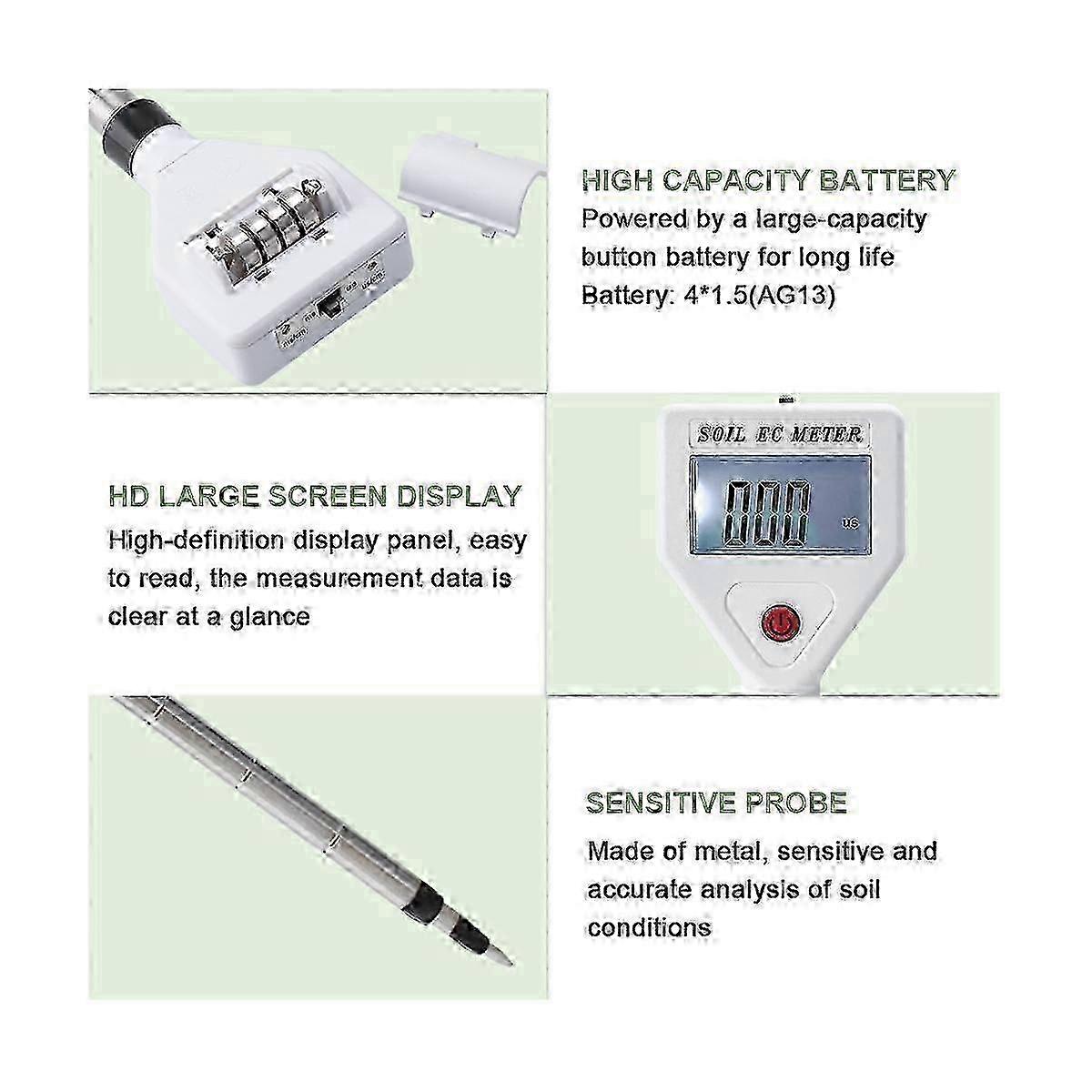 High Precision Soil EC Meter 0-1999Us/cm with Metal Probe and ATC Conductivity Testing