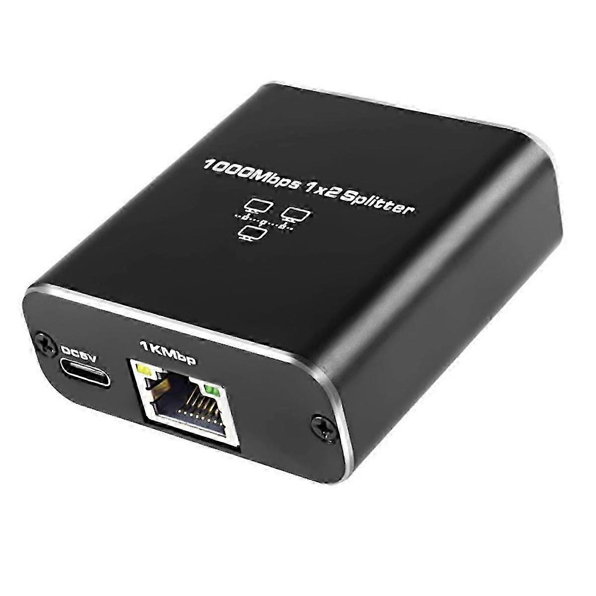 Gigabit Ethernet Splitter 1 to 2 1000Mbps RJ45 LAN Internet Splitter for ComputerHub Switch Router Digital TV--Black