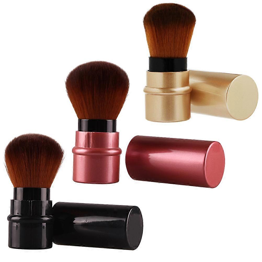 3pcs Portable Retractable Makeup Brush Set for Face Cosmetics – Chic Design Compatible with Creams, Foundations & Powders – Essential Tool for Makeup