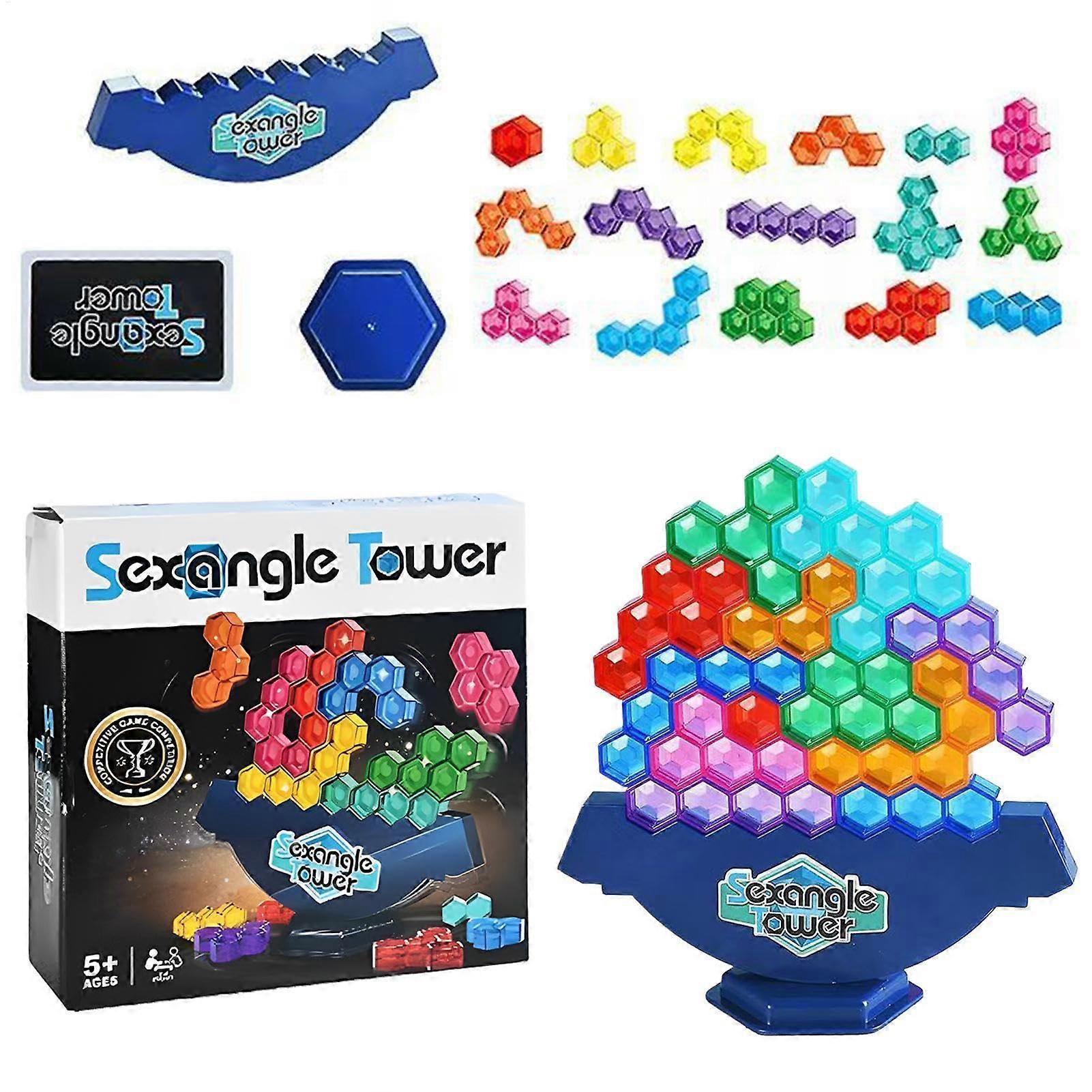 Tower Balance Game Hexagonal Balance Board Blocks Set, Educational Toy for Children and Adults 16 Pieces