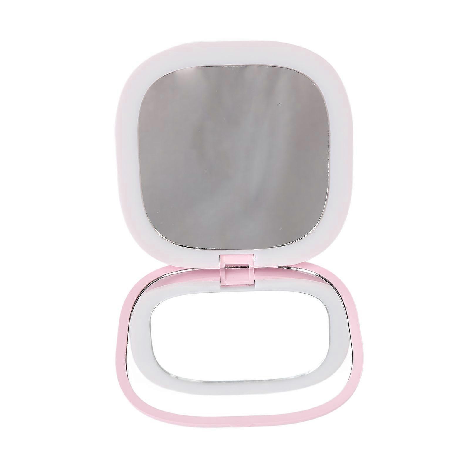 LED Makeup Mirror 3X Magnification Double Sides Foldable Handheld White Lighting Mirror Pink