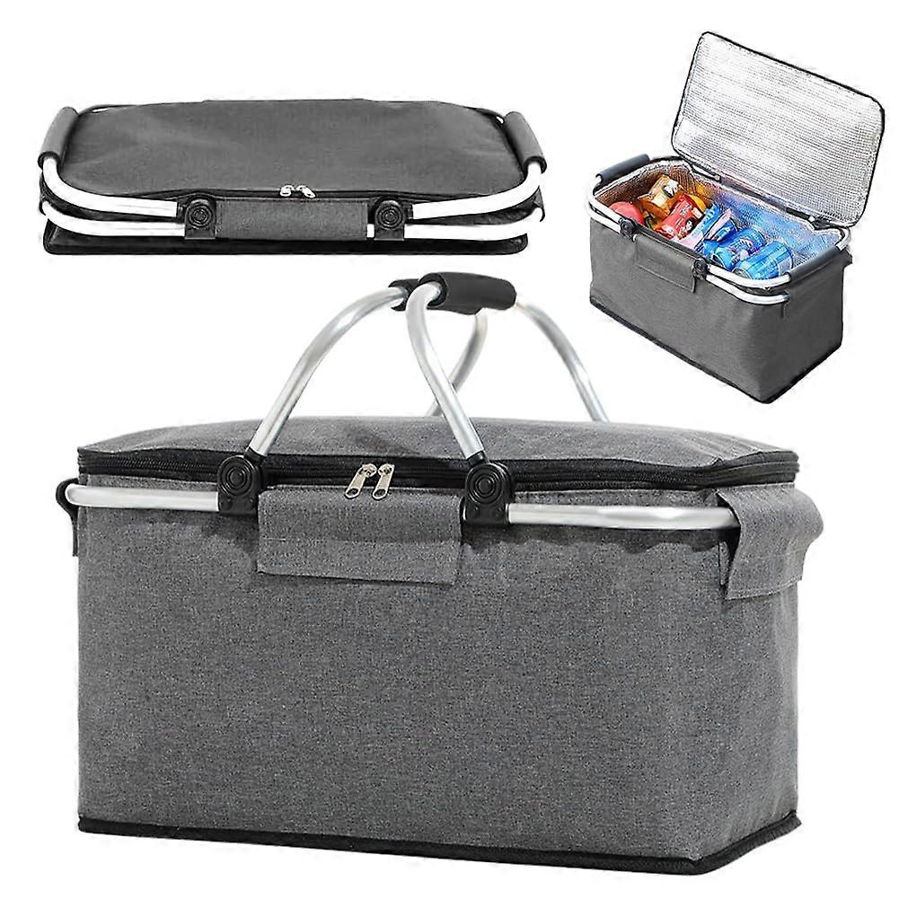 18.4 L Cooling Basket Foldable Insulated With Lid Waterproof Aluminium Folding Frame Padded Handles And Support Bar Grey