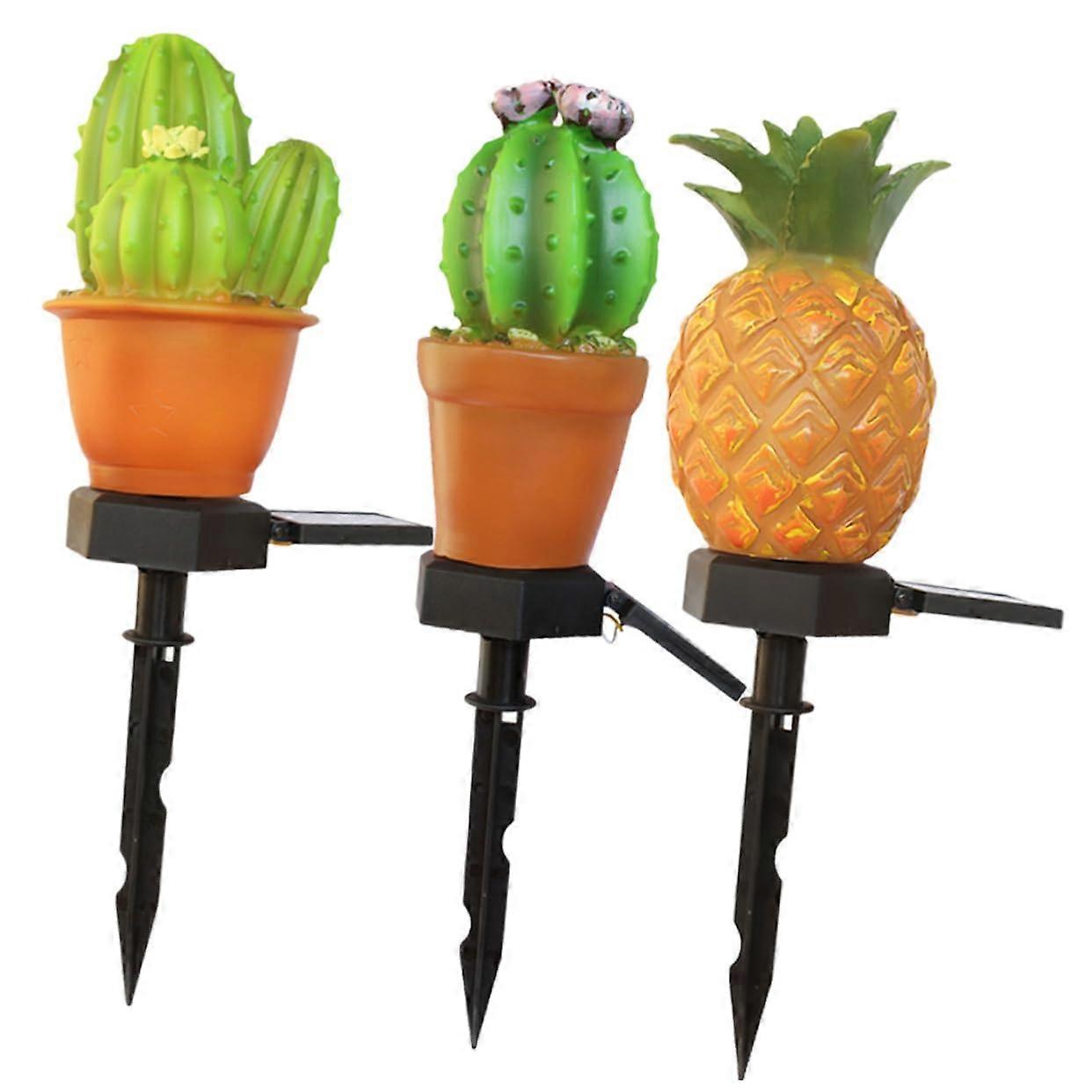 3 pieces Solar Garden Lights Waterproof LED Lamps Cactus and Pineapple Design for Outdoor Use in Garden Terrace Pathway Party and Sorted Color 32*10CM