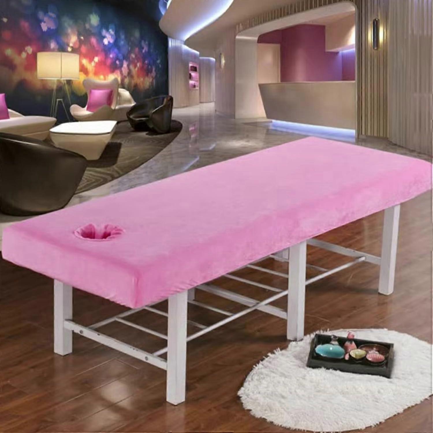Pink/a, 185x70cm, Velvet Massage Table Fitted Sheet with Face Hole
