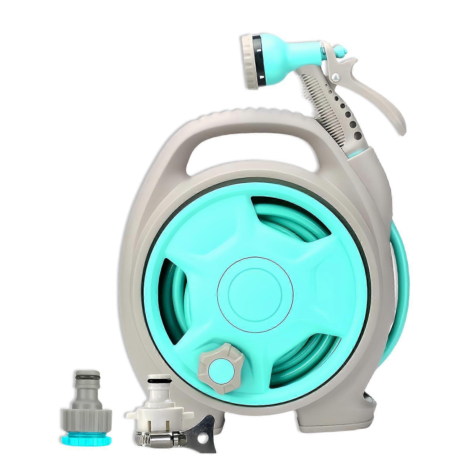 Telescopic garden hose reel, 1.6 cm x 15.2 m, portable hose reel, with 9function spray nozzle, manual retrieval system