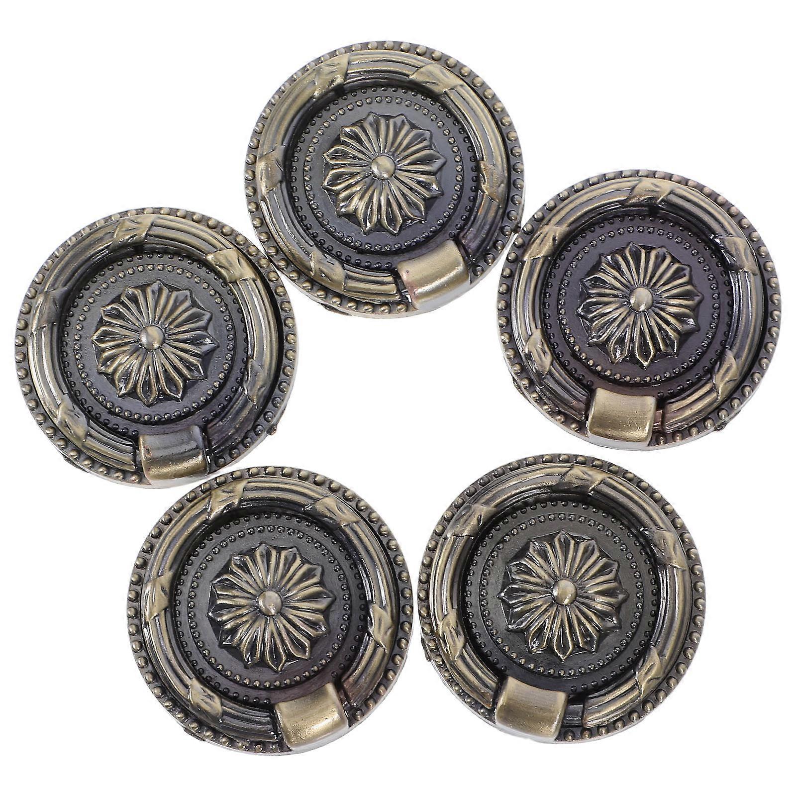 5pcs Vintage Round Drawer Pull Handles Knobs Single Hole Design Bronze Diameter Multi Purpose for Cabinets Wardrobes Home Office Accessory