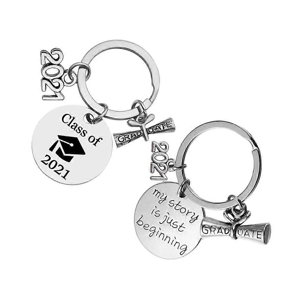 Cute Party Graduation Keychain Stainless Steel Oval Bag Decoration For Graduates Daily Use 2Pcs