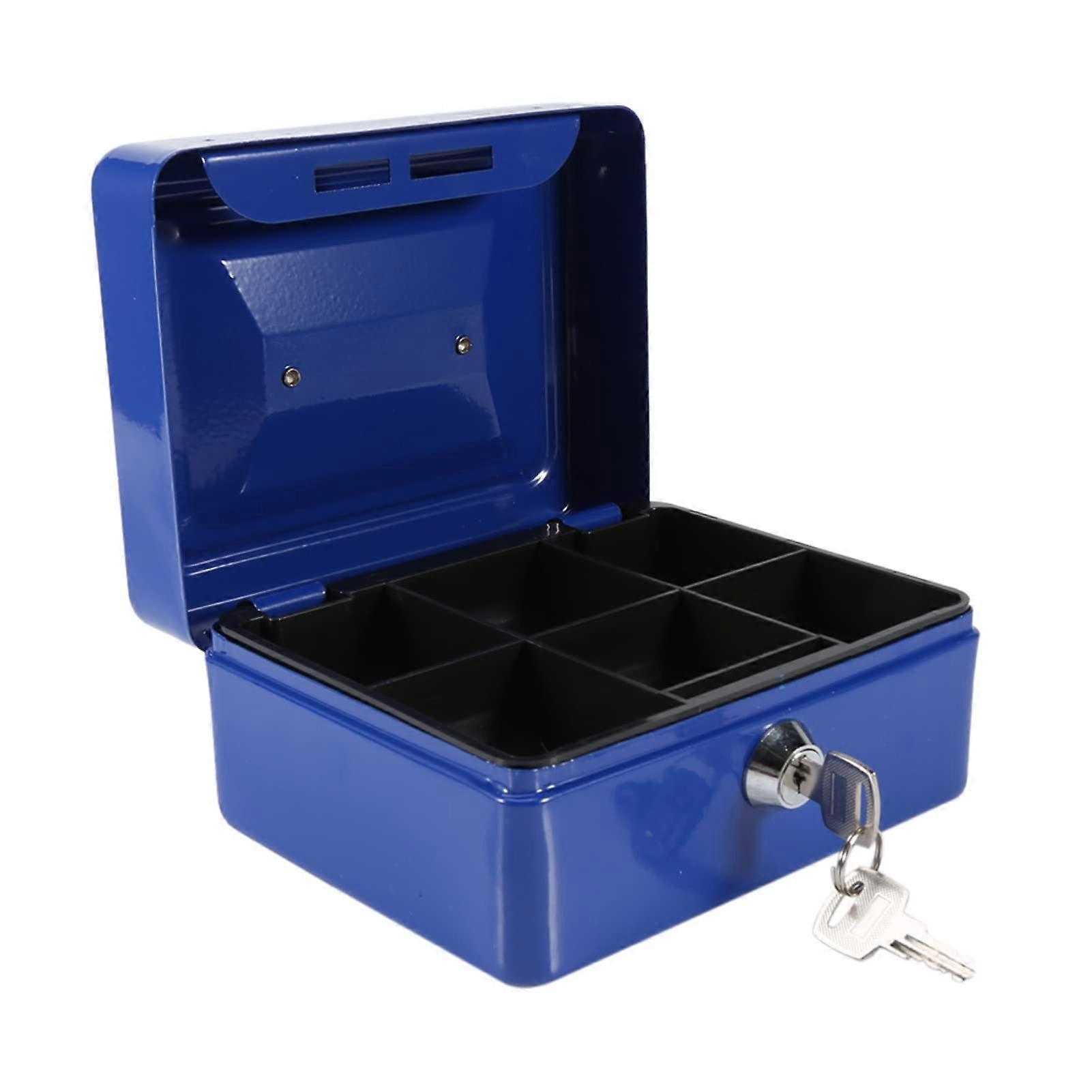 Mini safe, 1 piece, portable mini safe made of iron, lockable, with 2 keys for storing cash and coins in the household (blue)