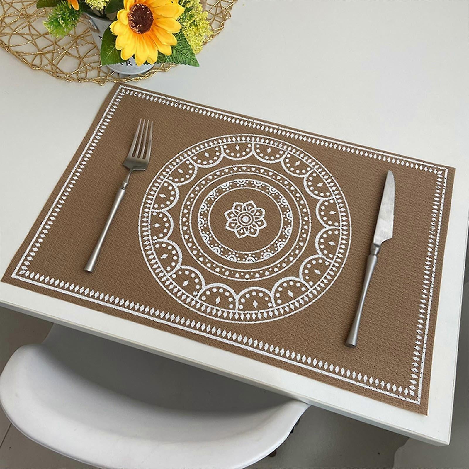 Set of 4 Washable Square PVC Place Mats Boho Mandala Flower Pattern 30x45cm