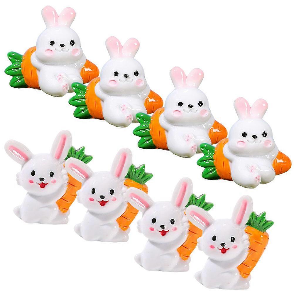 Miniature Bunny Figurines Resin Craft for Decor 8Pcs Assorted