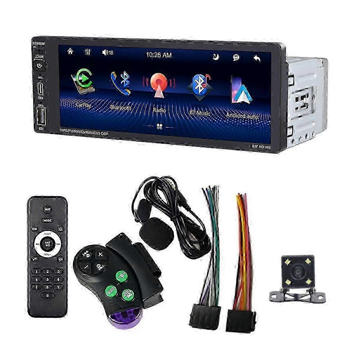 2025 6,9 pouces sans fil Carplay Car Stereo Single Din Touchscreen Autoradio, Android Auto Bluetooth Mirror Link FM Mic SWC