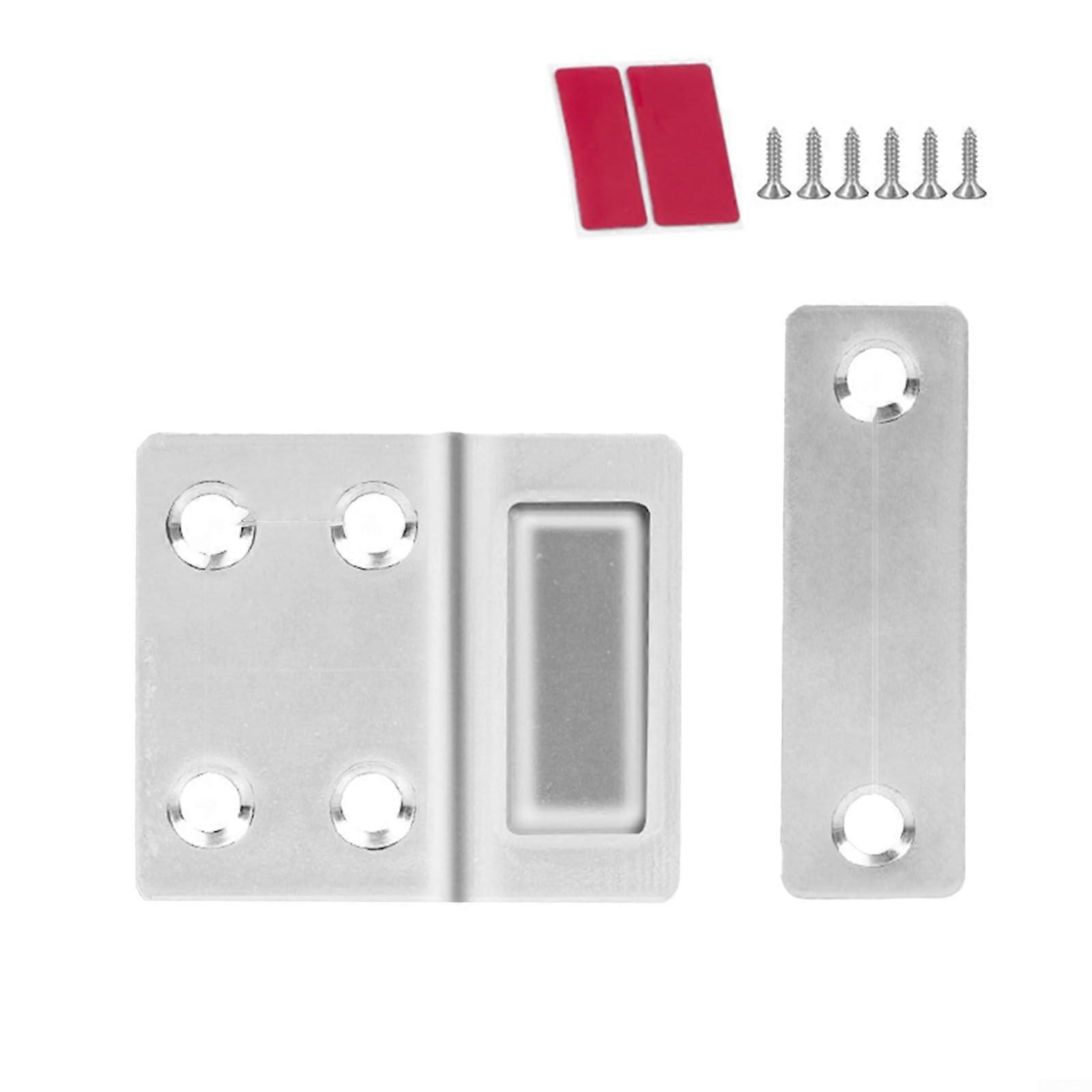 Magnetic Cabinet Latch With Screws For Secure Closure For Cabinets And Cabinet Furniture (Silver Center)