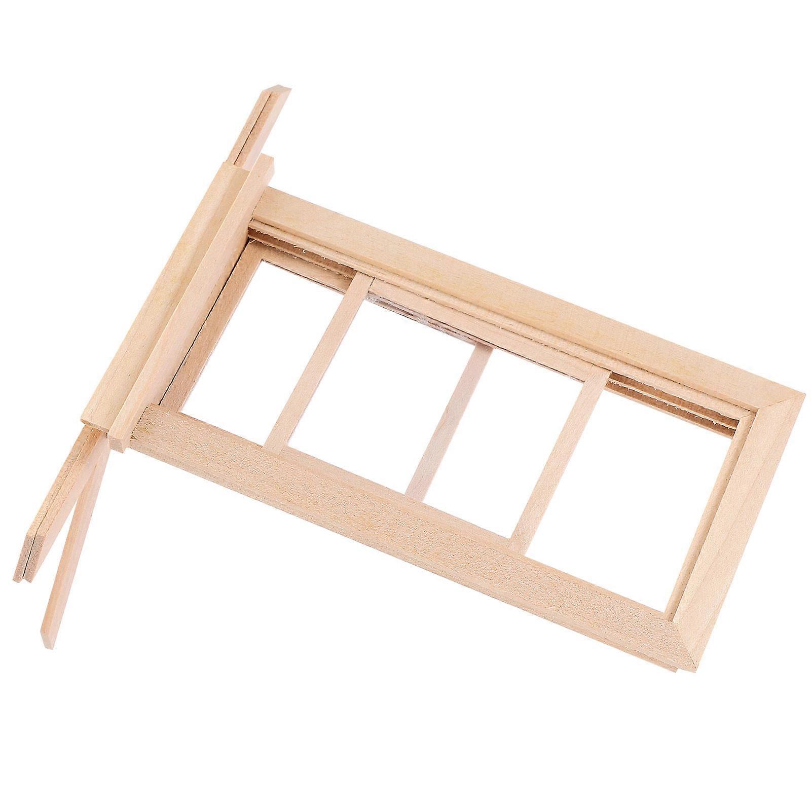 Mini Window Frame Accessories Doll House Decoration Beige Wooden Sash Frame For Hobbyists 1Pack