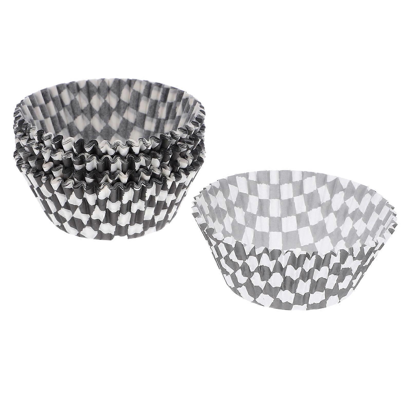 Black & White Checkered Paper Baking Cups, Food Grade Heat Resistant Muffin Liners for Cupcakes, Cakes, and Chocolates