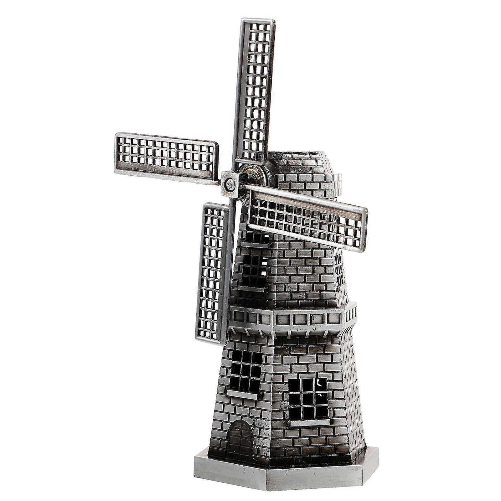 Grey Alloy Windmill Ornament for Decor Classic Vintage Display Artwork Netherlands Style