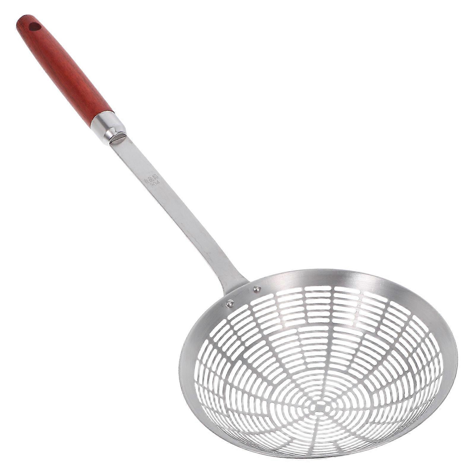 Stainless Steel Slotted Ladle with Wood Handle for Efficient Oil Draining and Pasta Handling – Essential Kitchen Cooking Tool